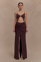 Reama Wrap Over Knit Maxi Dress in Chocolate – Chic&Drifts