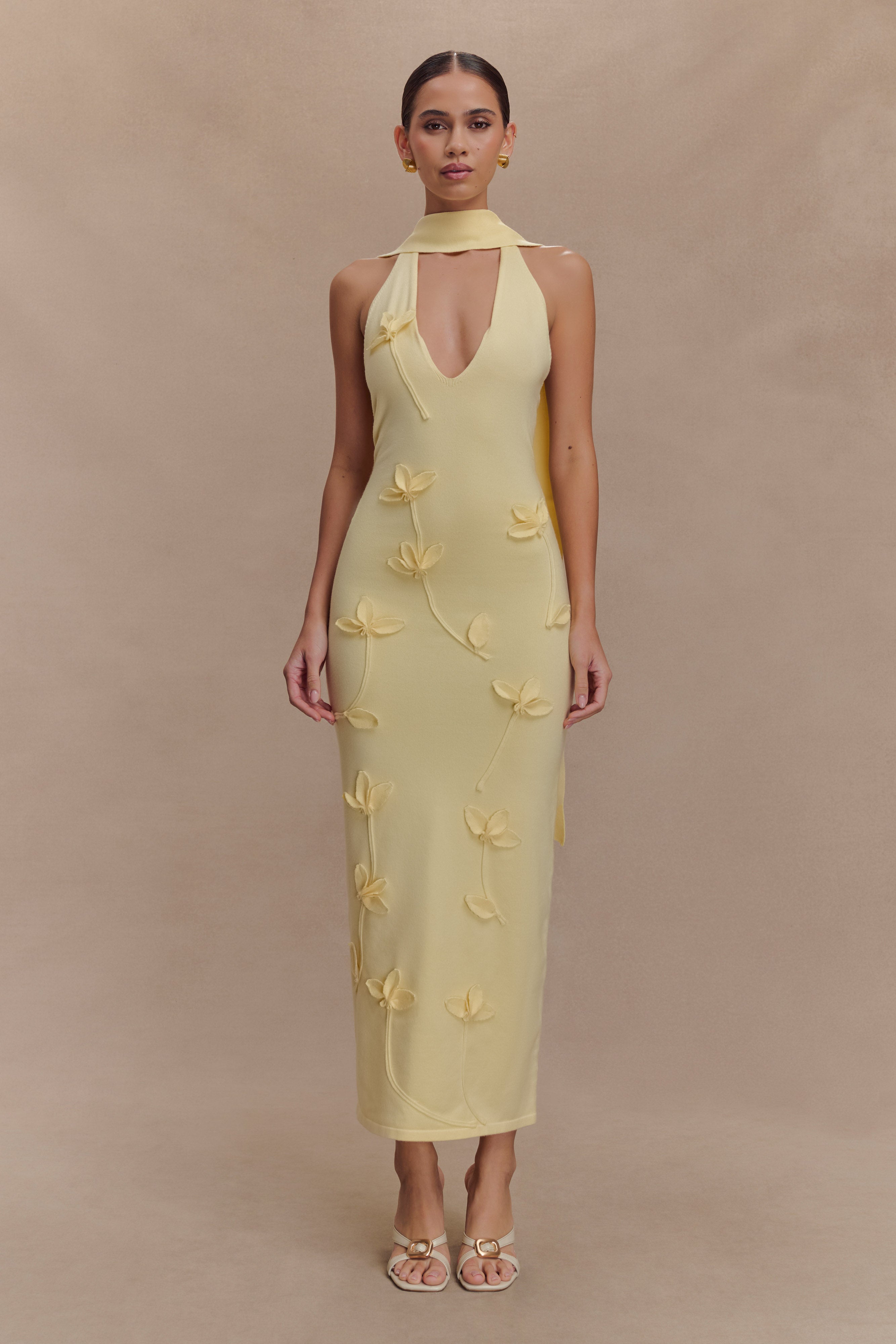 Wynn Floral Knit Midi Dress in Lemon – Chic&Drifts