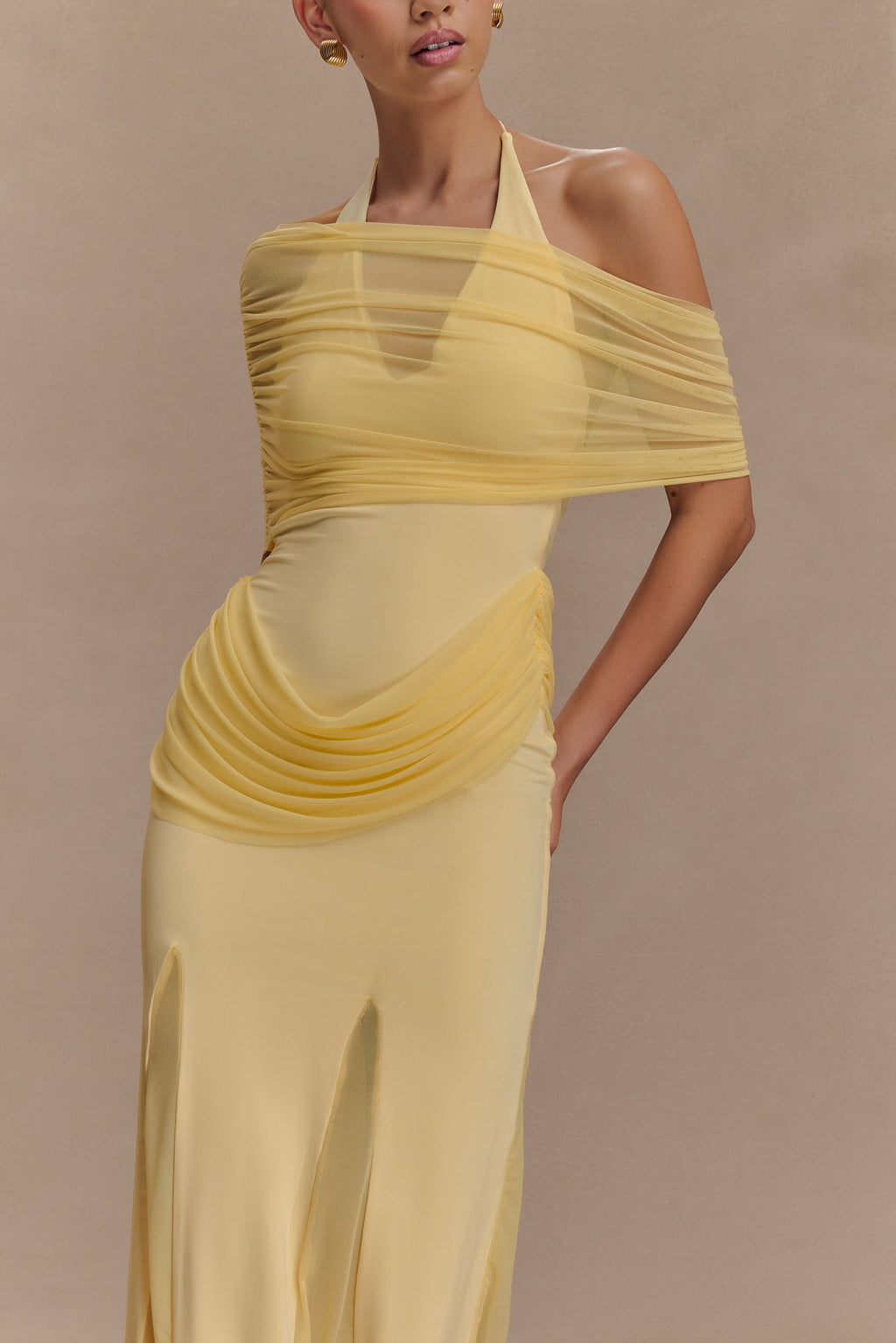 Gabrielle Slinky And Mesh Maxi Dress