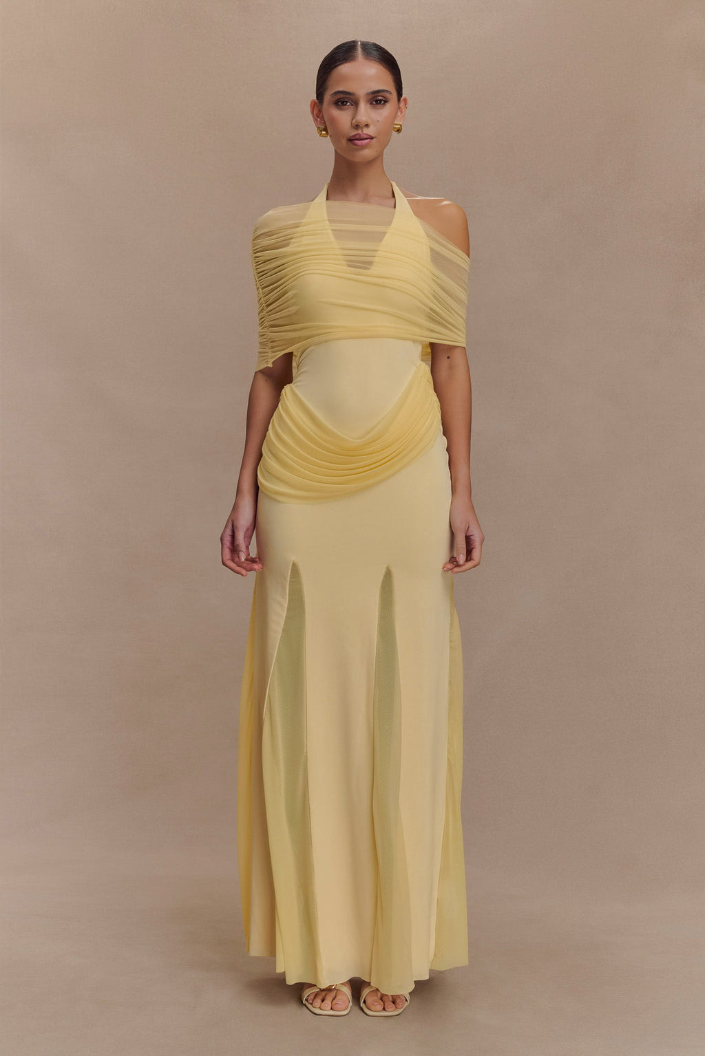 Gabrielle Slinky And Mesh Maxi Dress