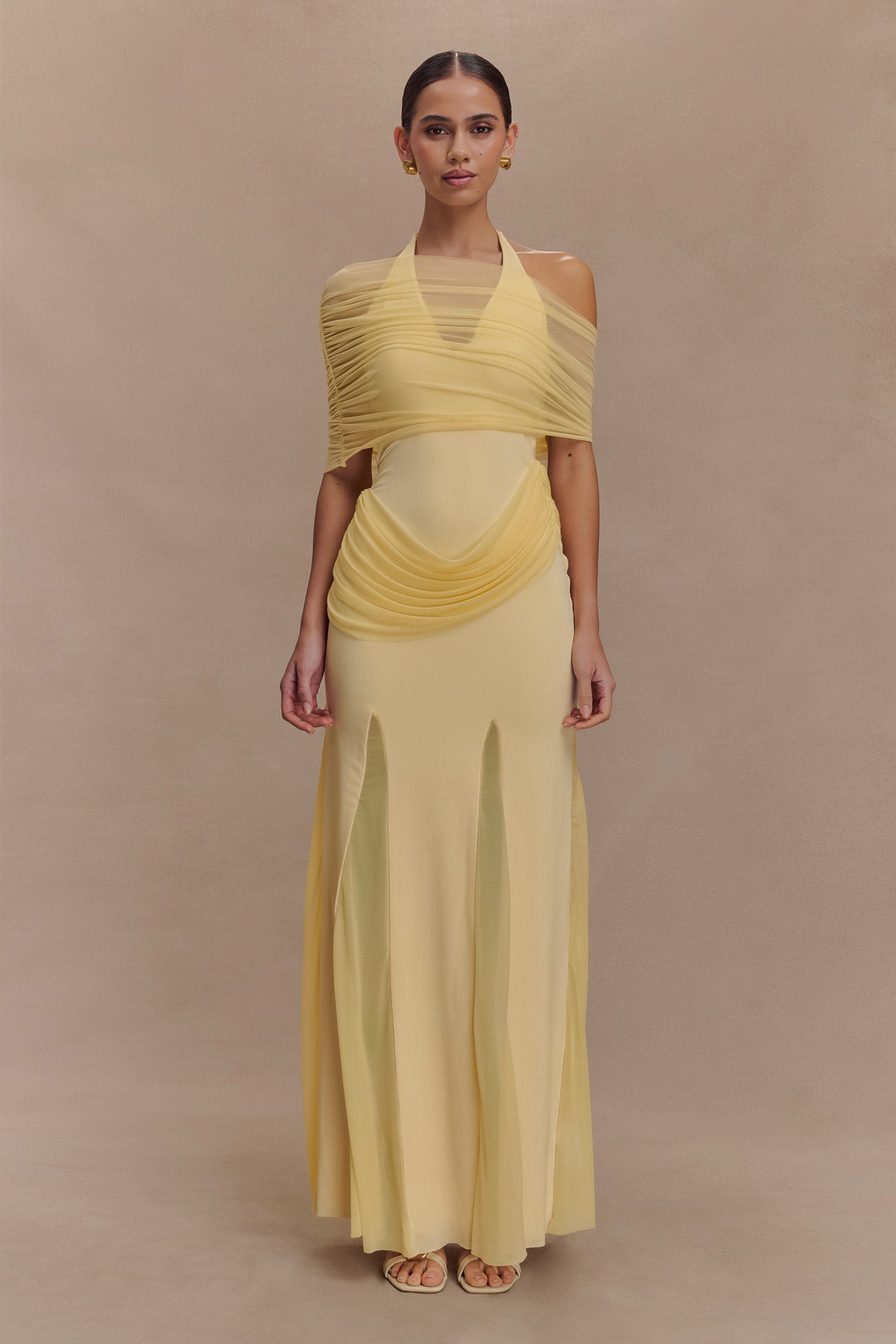 Gabrielle Slinky And Mesh Maxi Dress