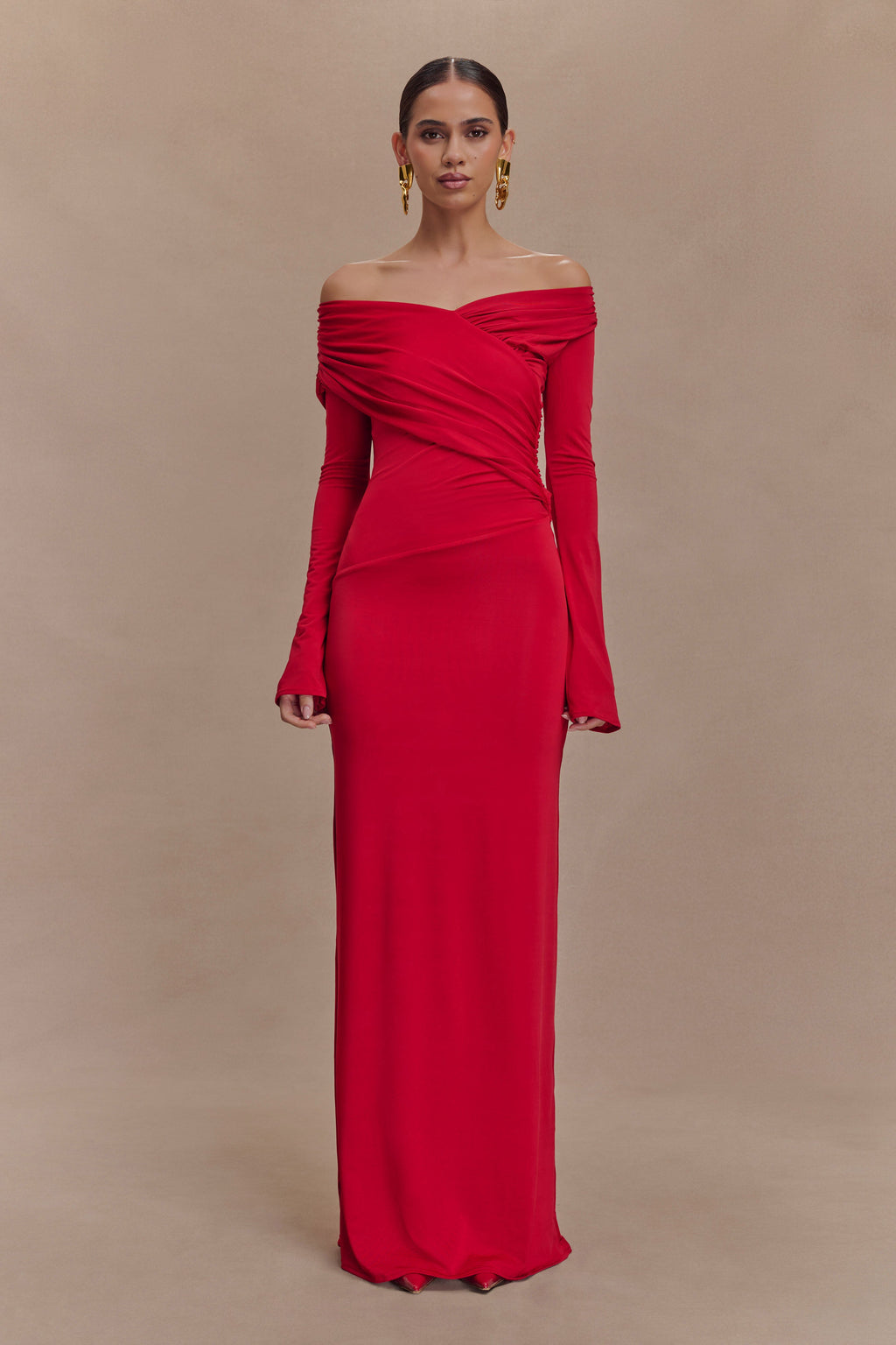 Therese Off Shoulder Ruched Maxi Dress