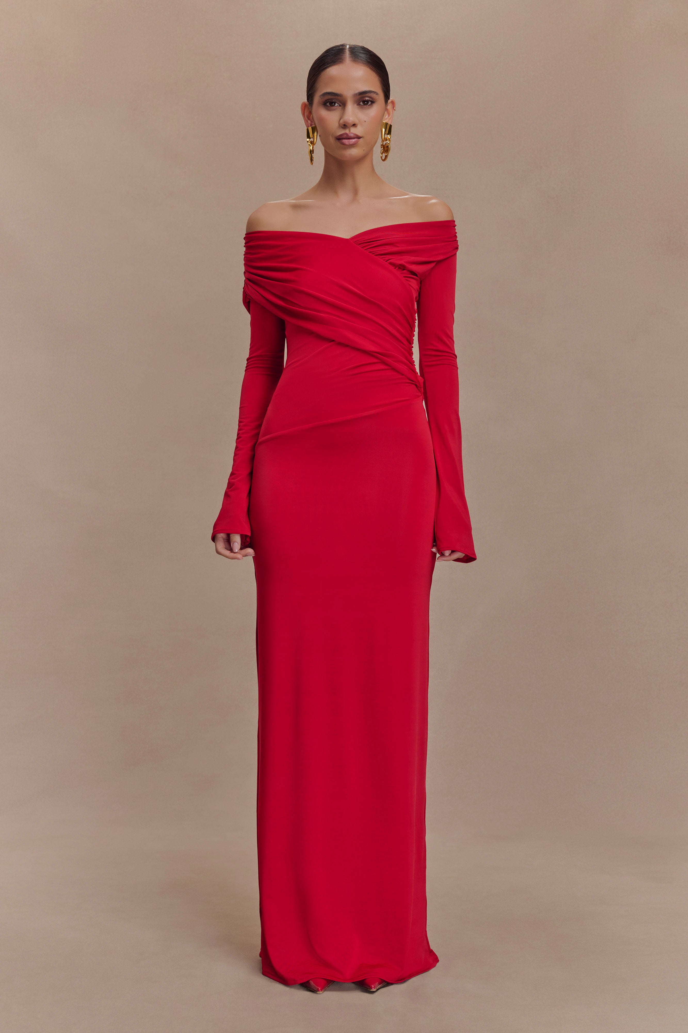 Therese Off Shoulder Ruched Maxi Dress