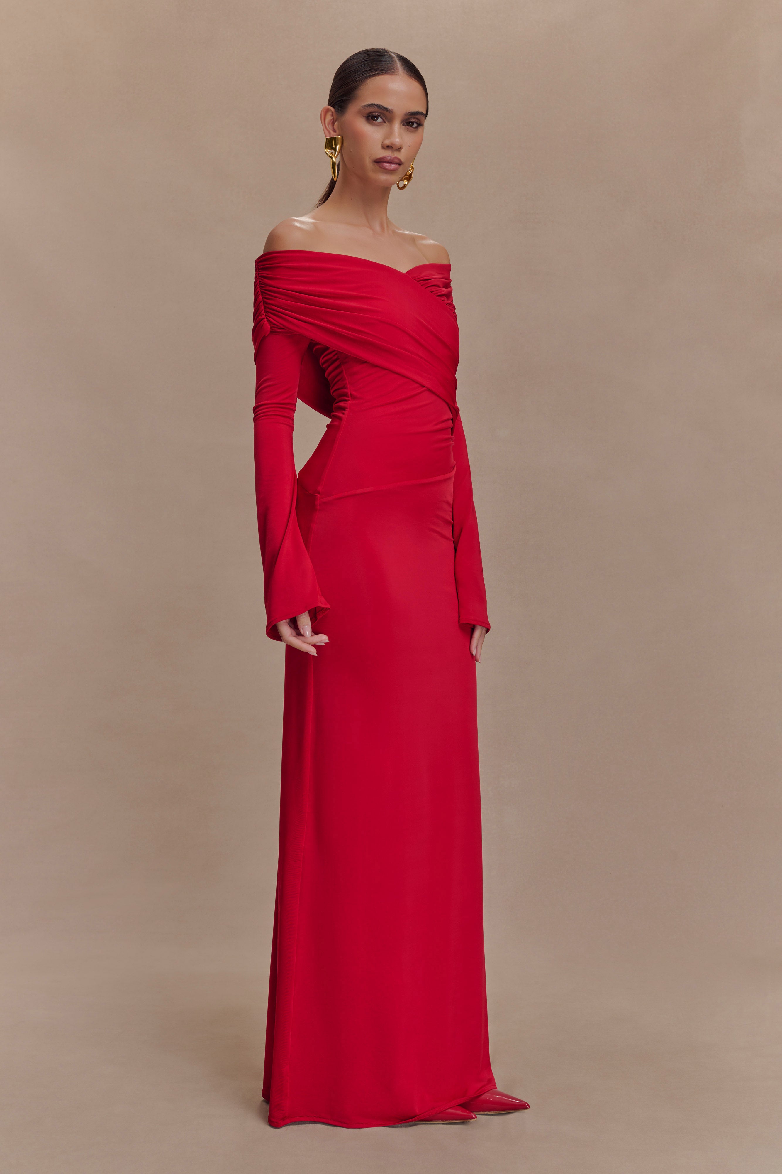 Therese Off Shoulder Ruched Maxi Dress