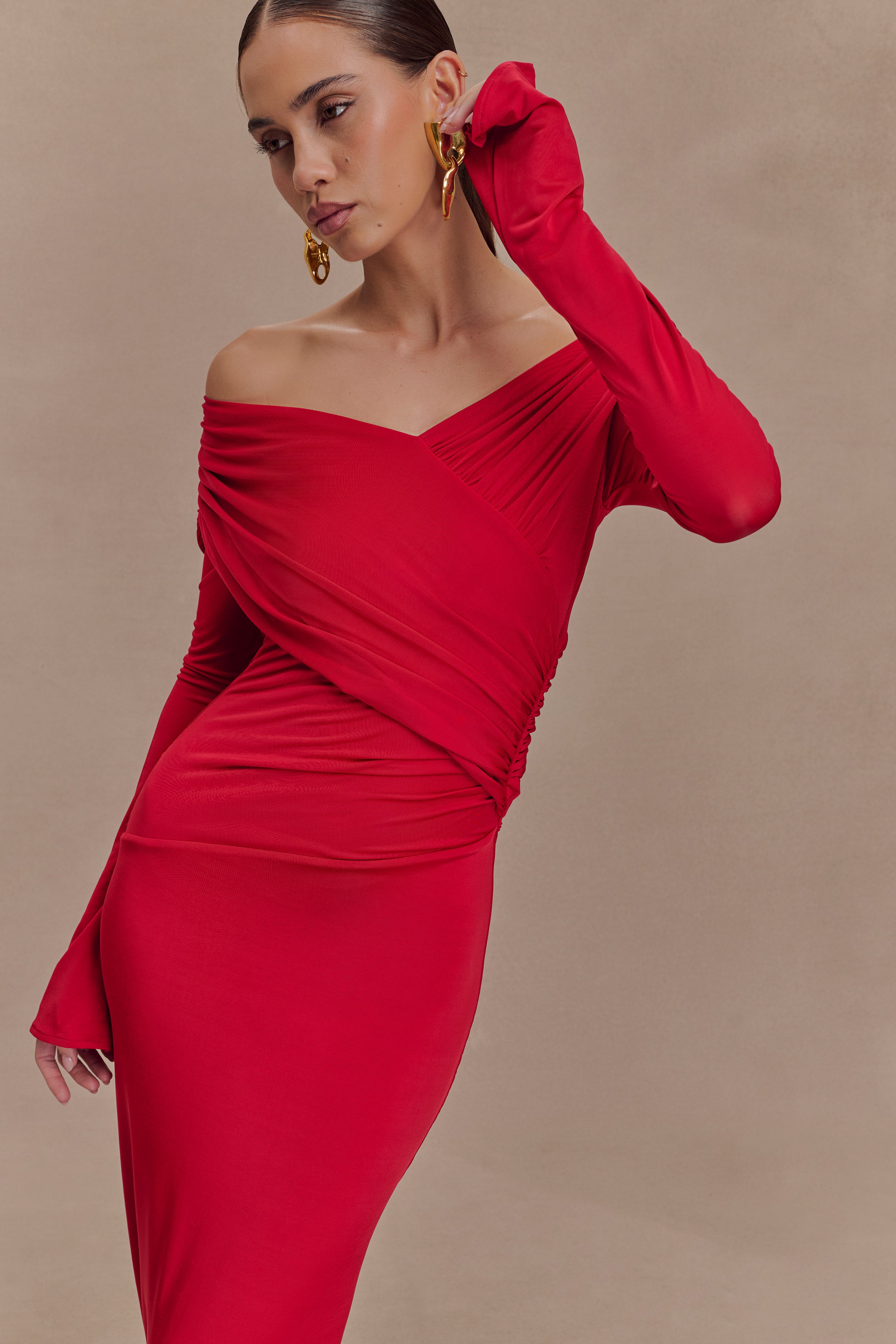 Therese Off Shoulder Ruched Maxi Dress