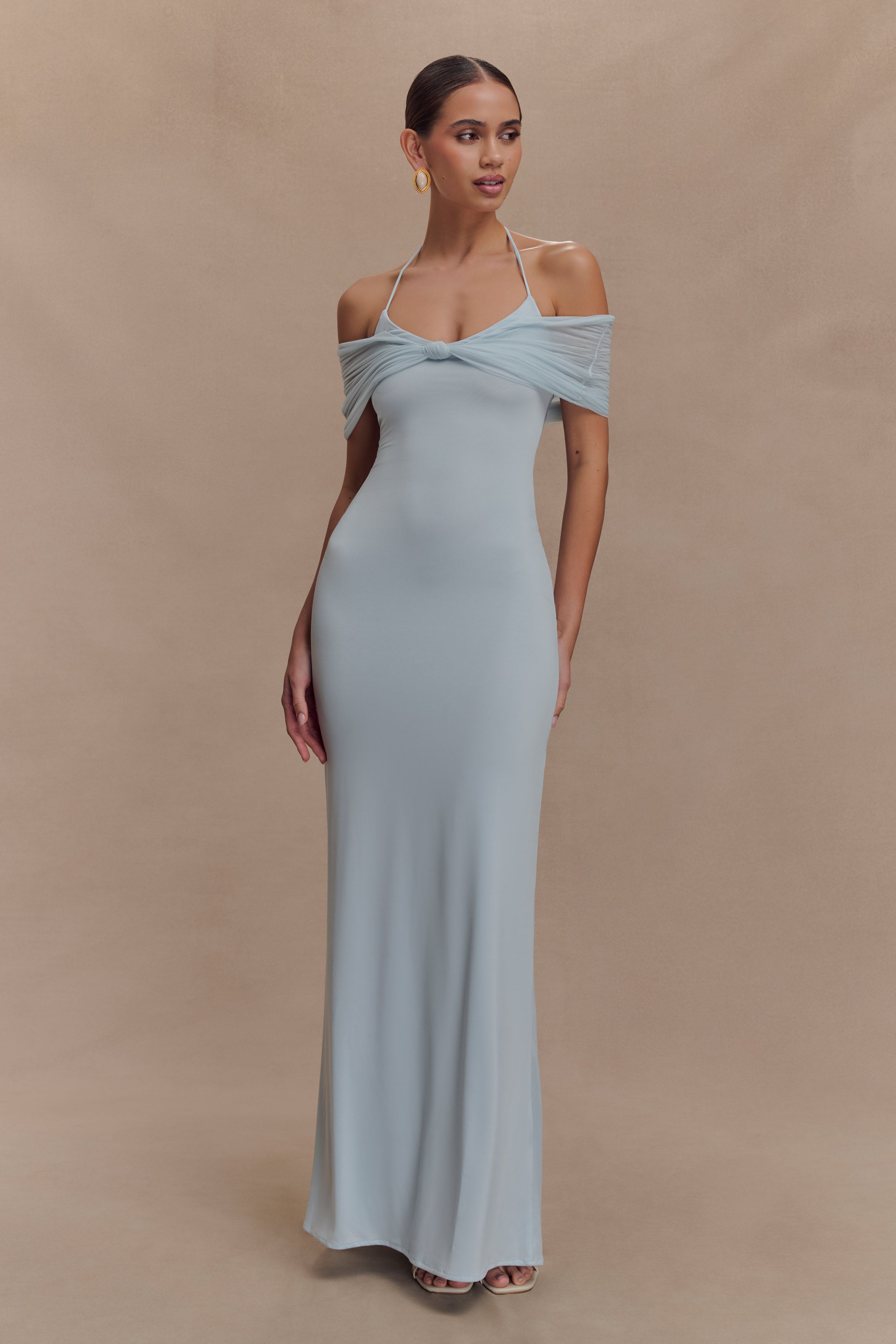 Bernadina Mesh And Slinky Halter Maxi Dress