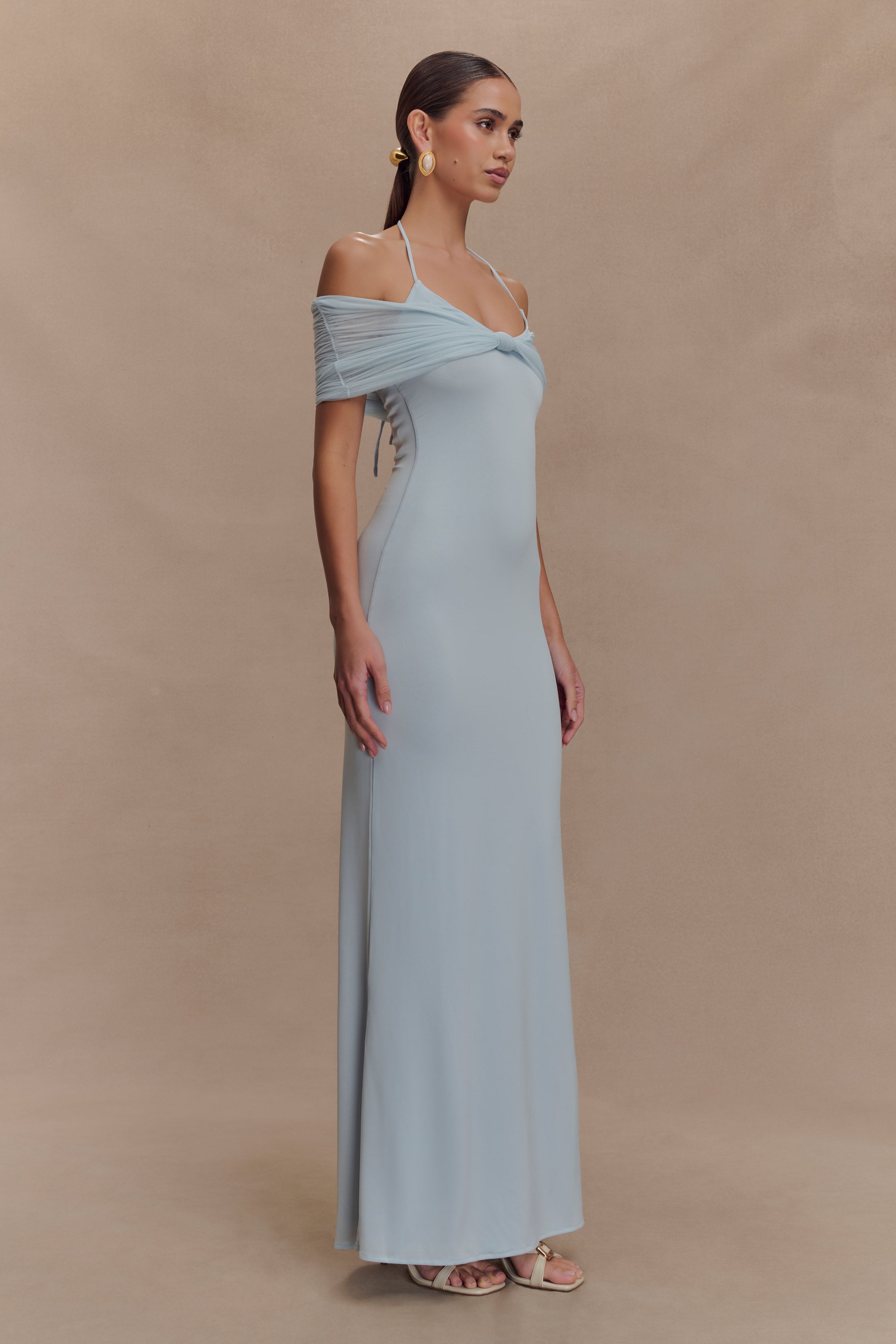 Bernadina Mesh And Slinky Halter Maxi Dress