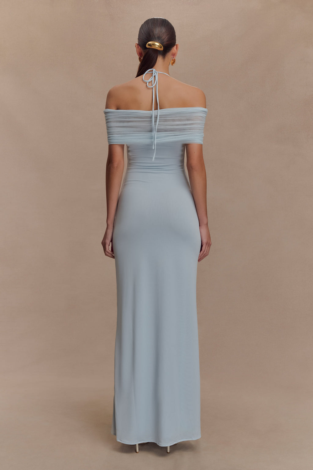 Bernadina Mesh And Slinky Halter Maxi Dress