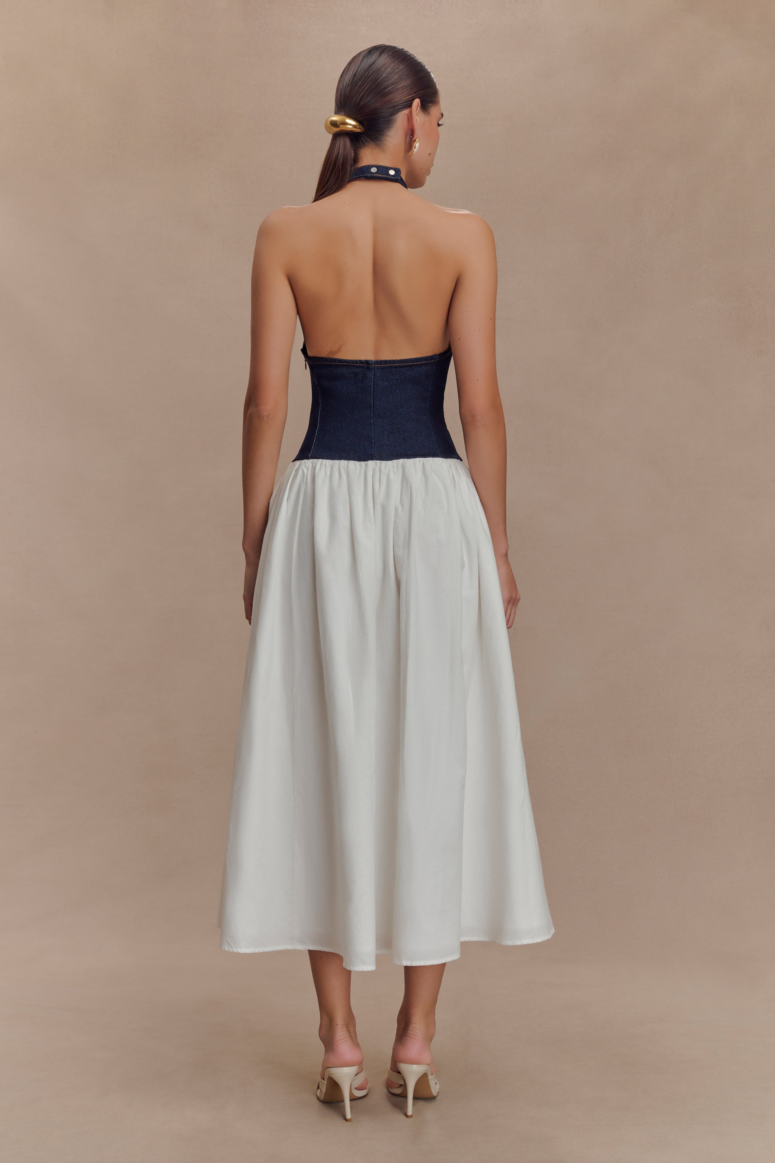Ashwin Denim Cotton Midi Dress in Indigo Blue – Chic&Drifts
