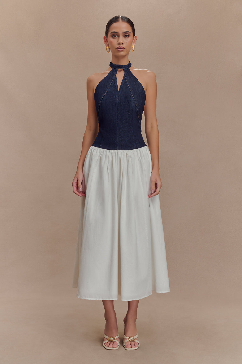 Ashwin Denim Cotton Midi Dress in Indigo Blue – Chic&Drifts