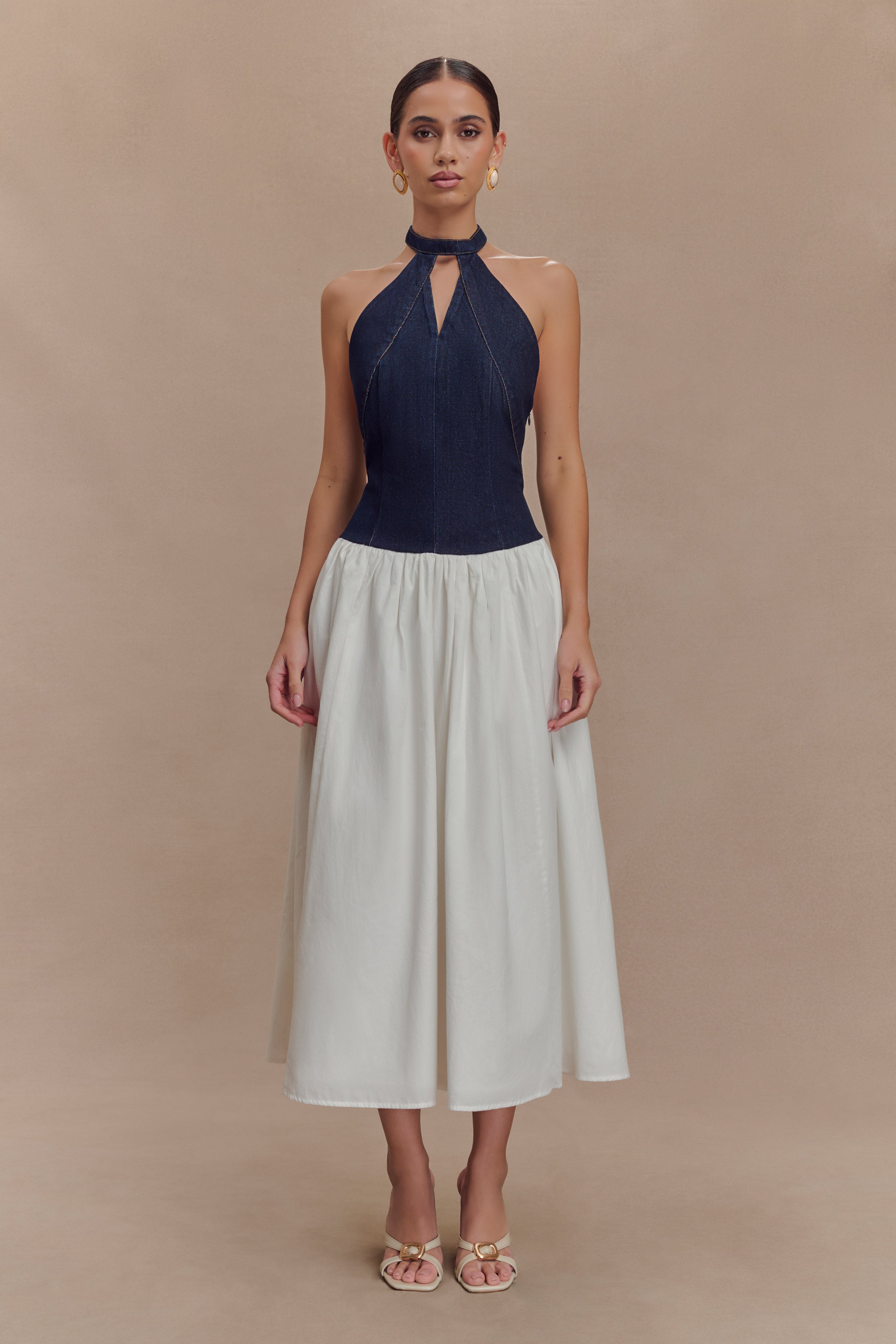 Ashwin Denim Cotton Midi Dress in Indigo Blue – Chic&Drifts
