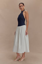Ashwin Denim Cotton Midi Dress in Indigo Blue – Chic&Drifts