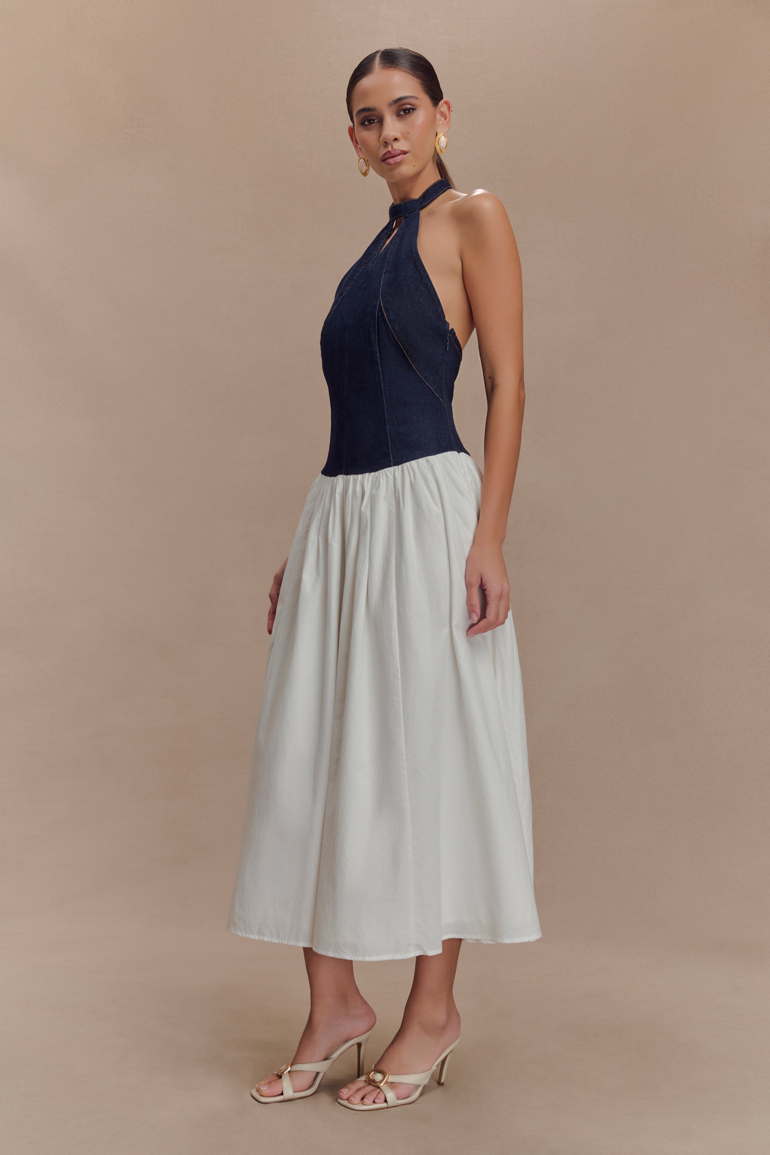 Ashwin Denim Cotton Midi Dress in Indigo Blue – Chic&Drifts