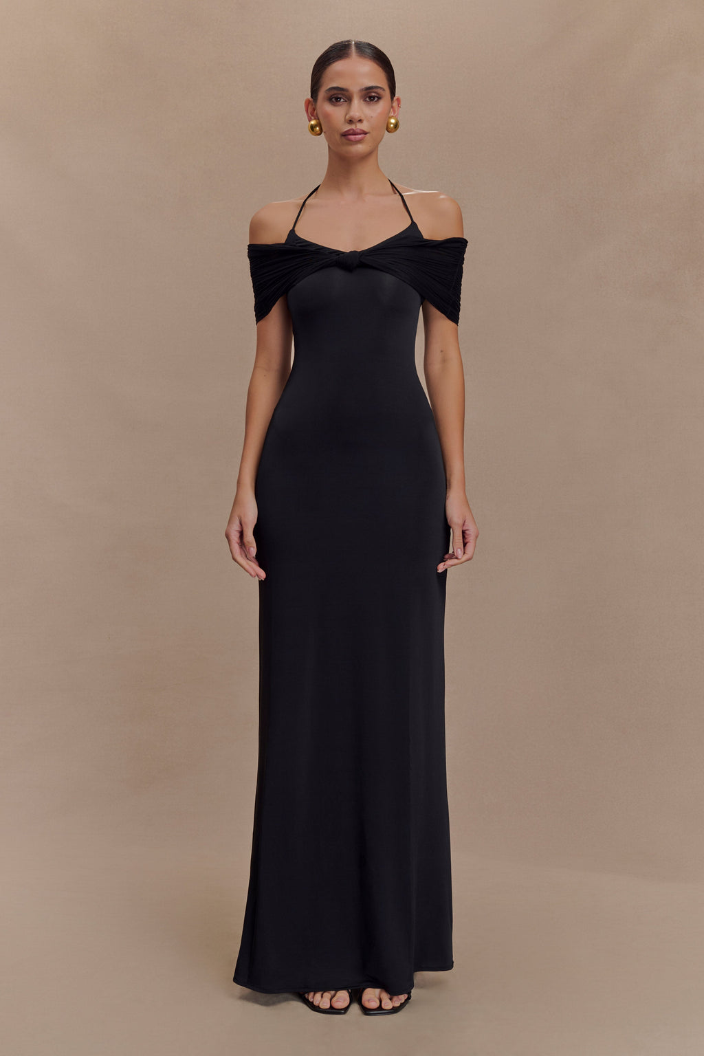 Bernadina Mesh And Slinky Halter Maxi Dress
