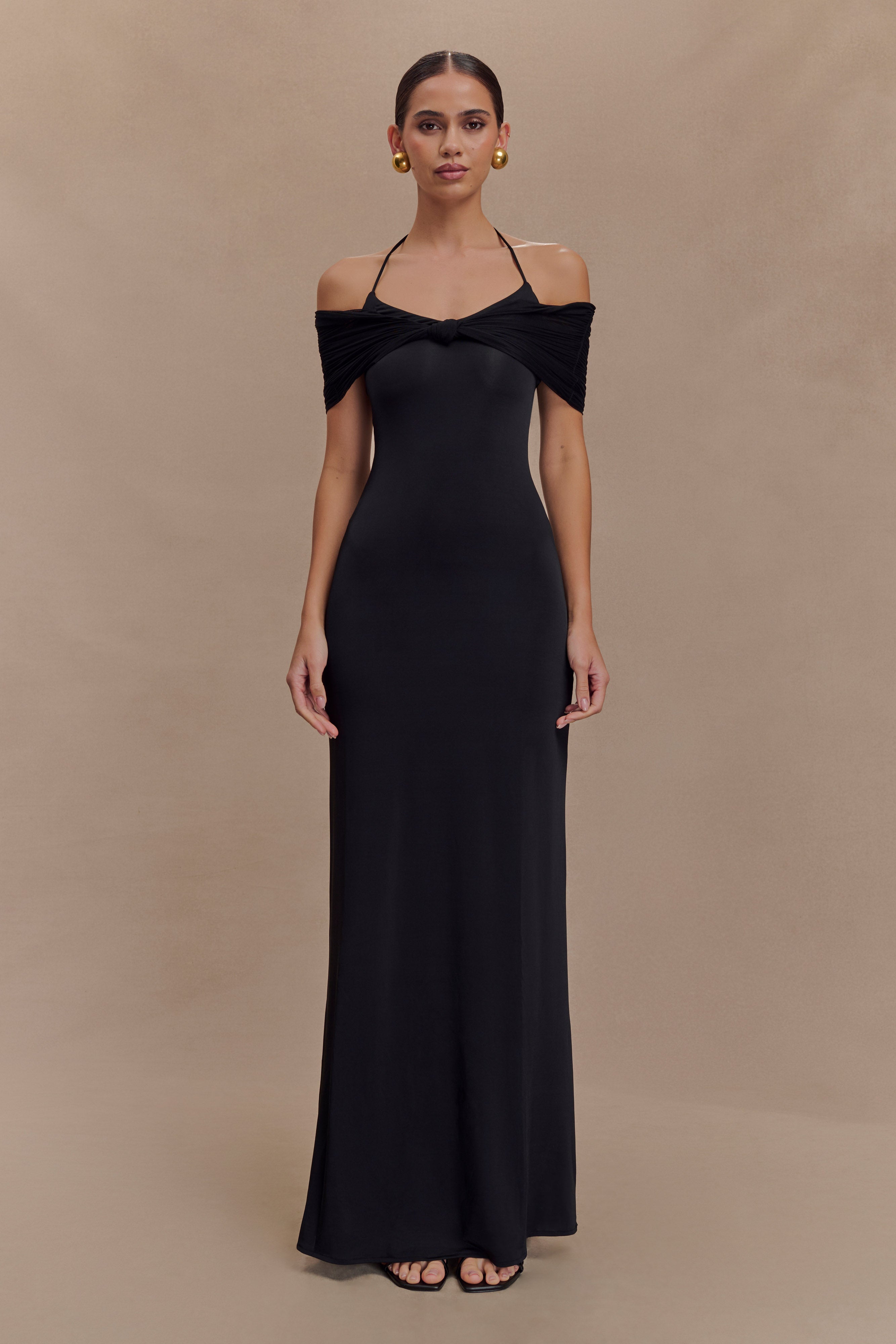 Bernadina Mesh And Slinky Halter Maxi Dress