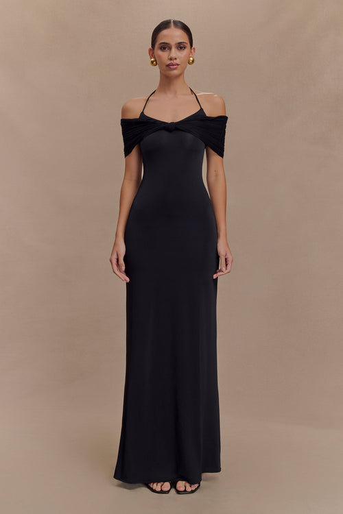 Bernadina Mesh And Slinky Halter Maxi Dress