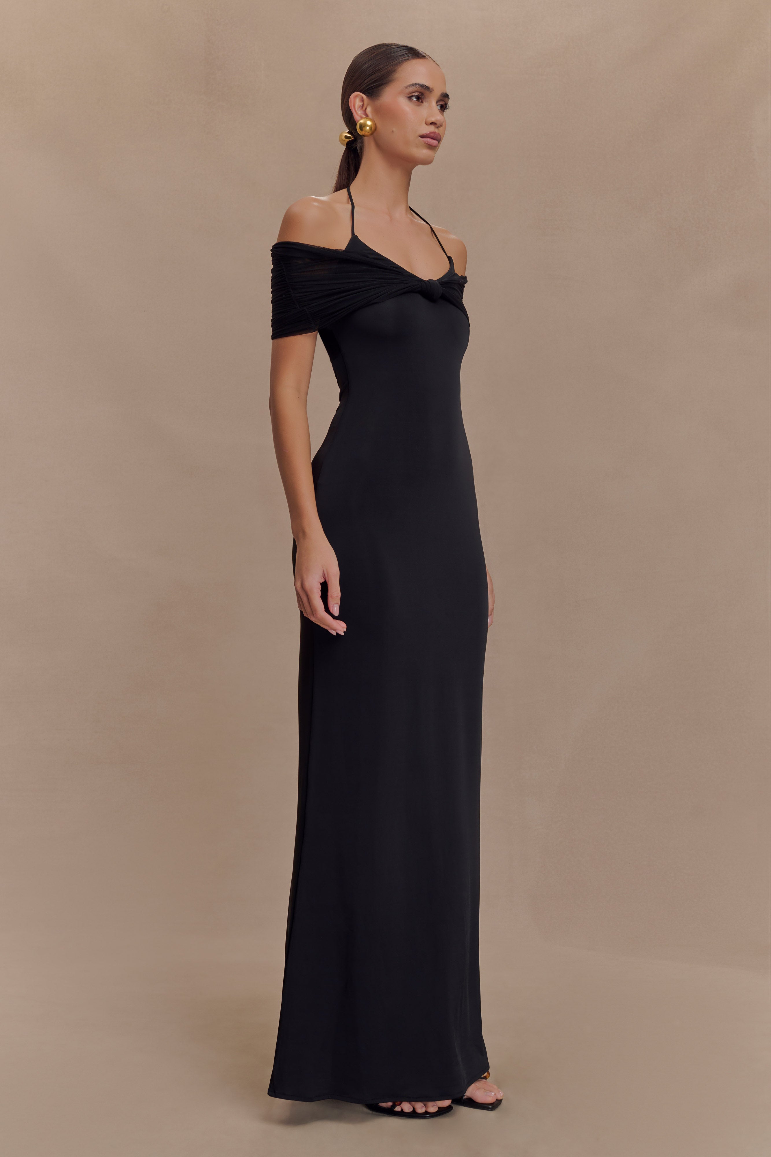 Bernadina Mesh And Slinky Halter Maxi Dress