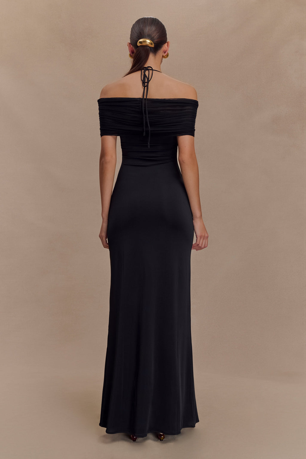 Bernadina Mesh And Slinky Halter Maxi Dress