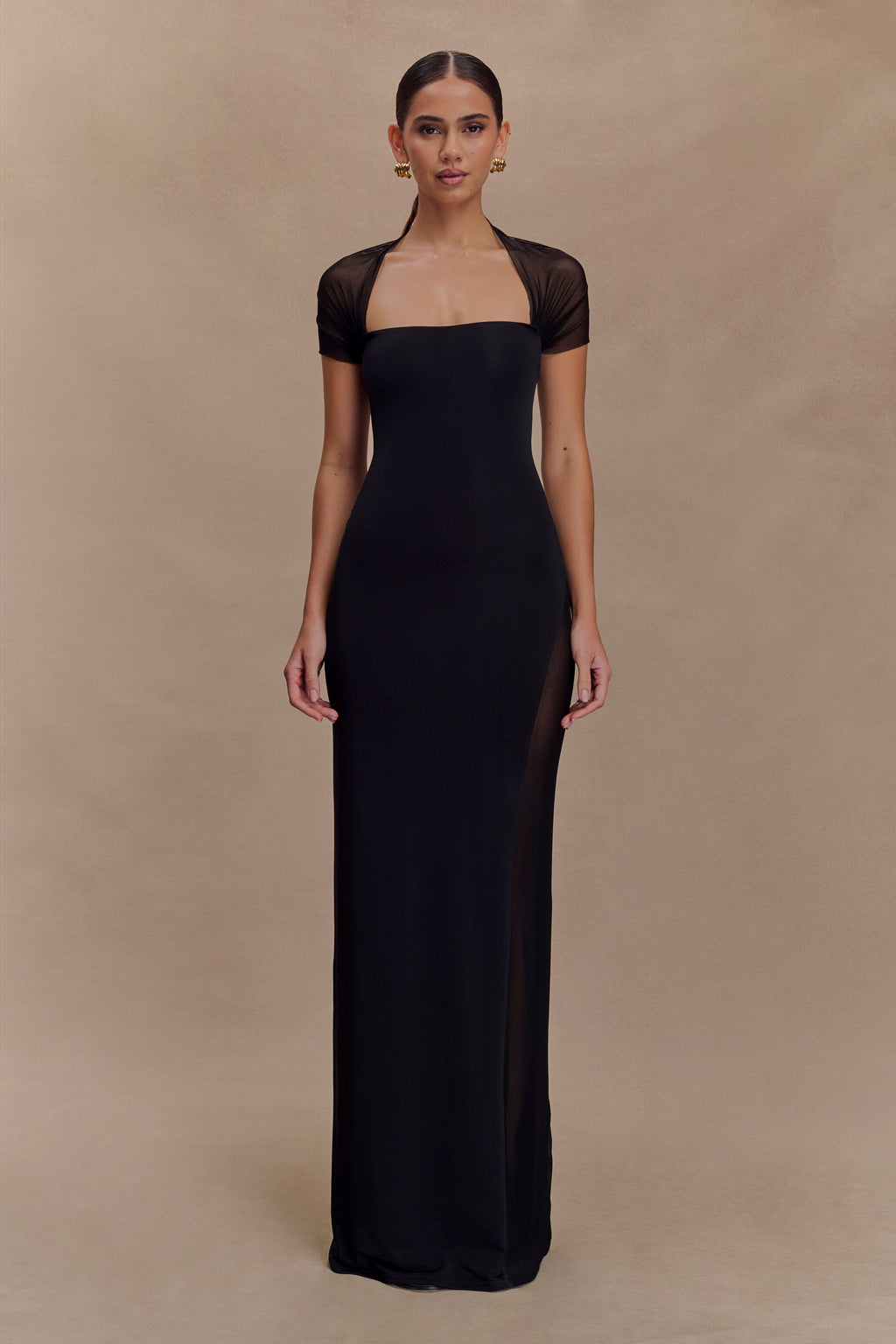 Wyatt Slinky And Mesh Maxi Dress
