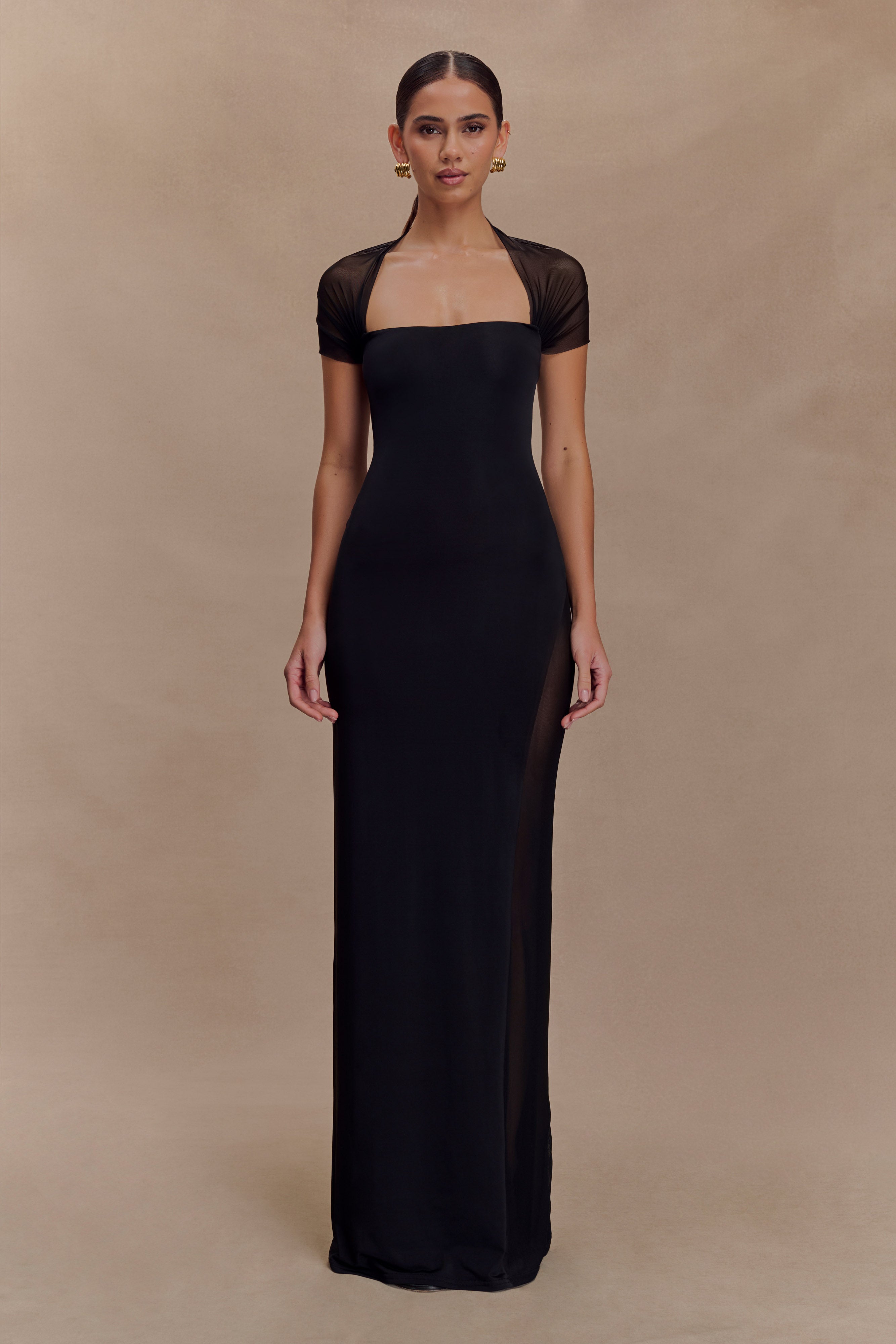 Wyatt Slinky And Mesh Maxi Dress