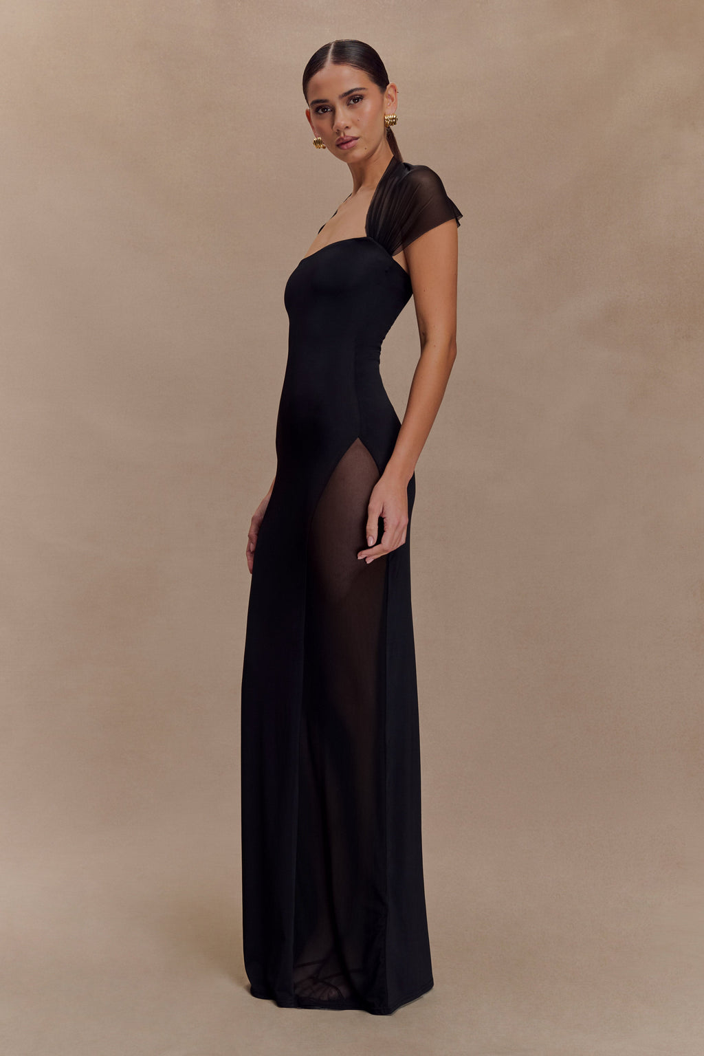 Wyatt Slinky And Mesh Maxi Dress