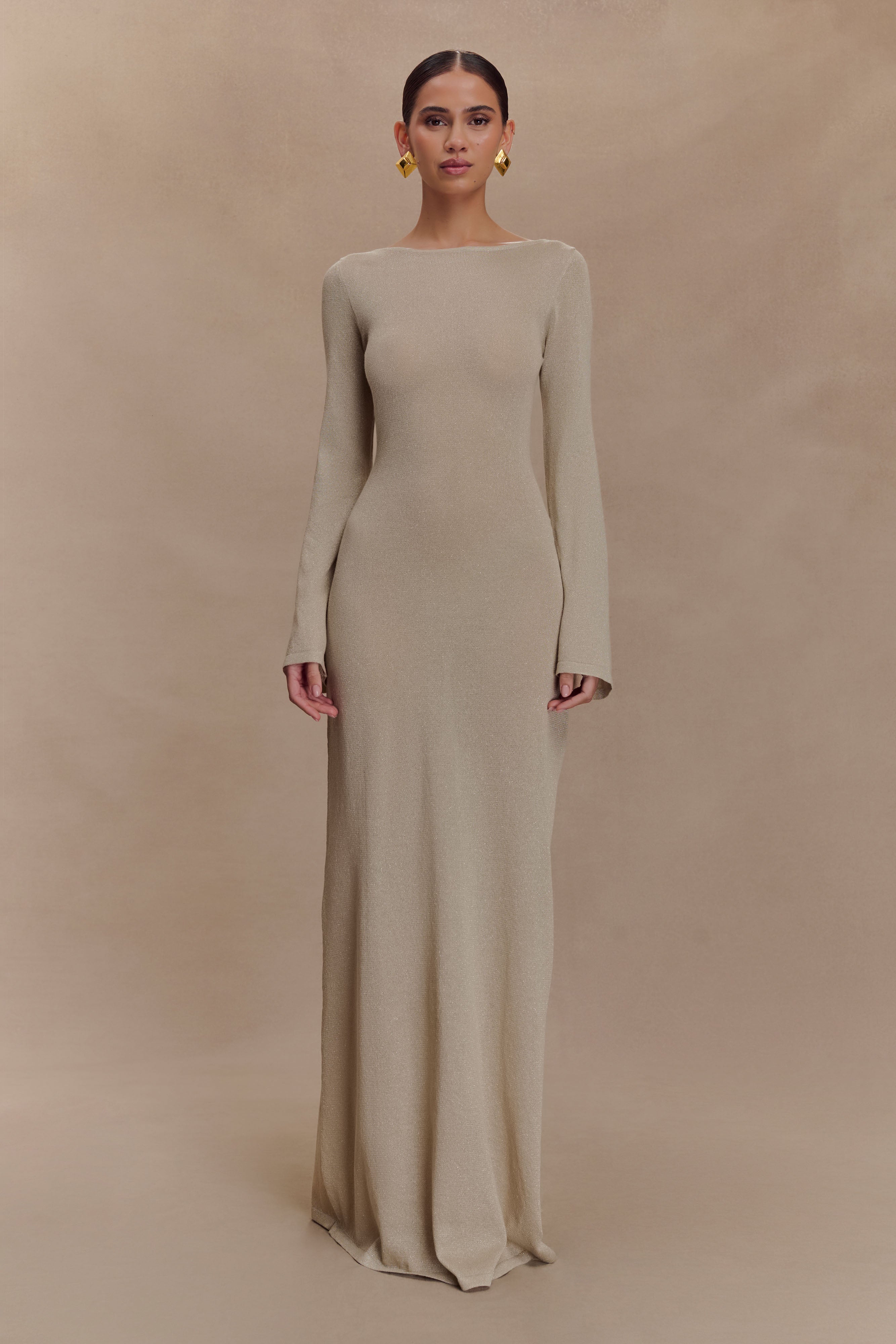 Atticus Knit Maxi Dress With Sequin in Gold – Chic&Drifts