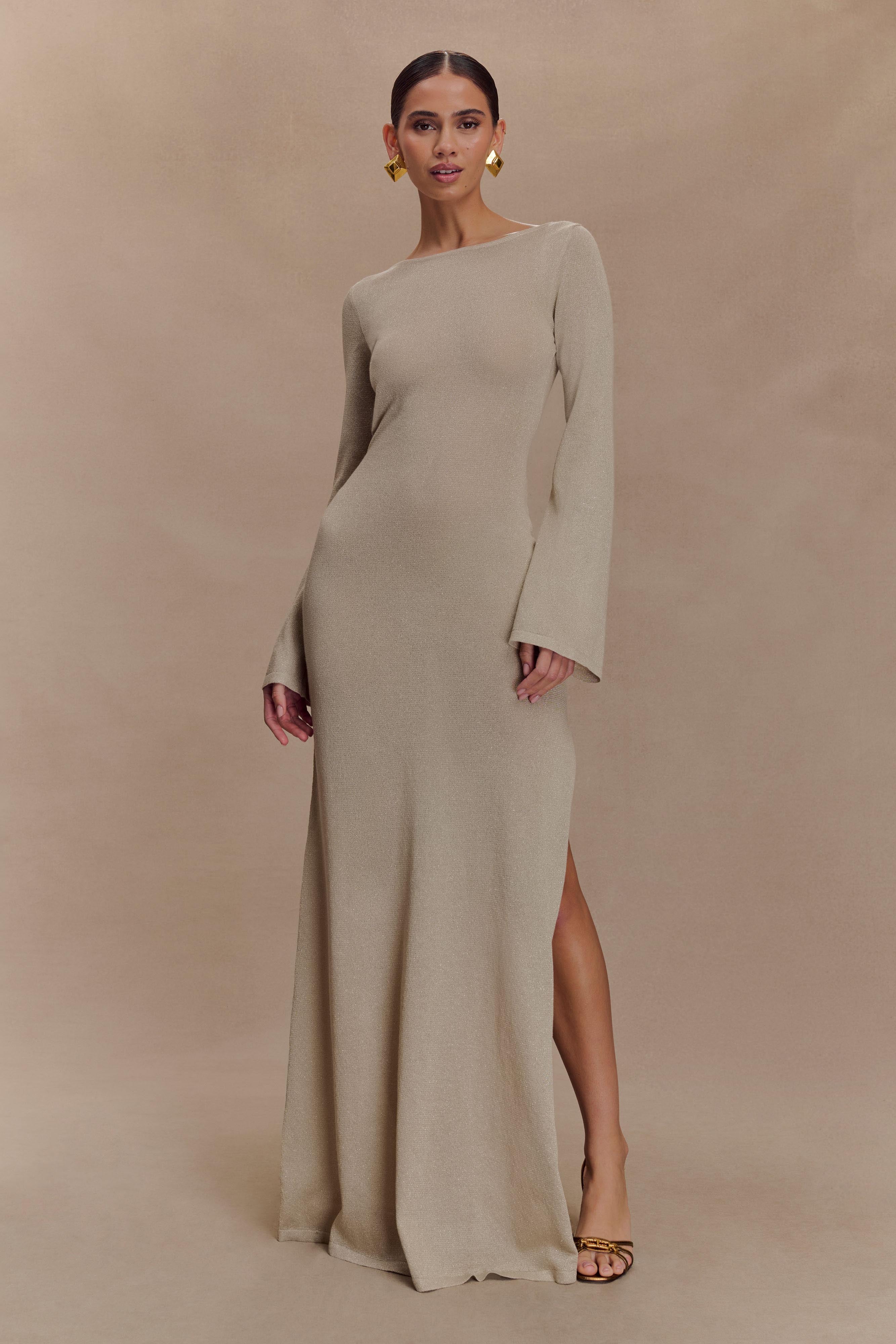 Atticus Knit Maxi Dress With Sequin in Gold – Chic&Drifts