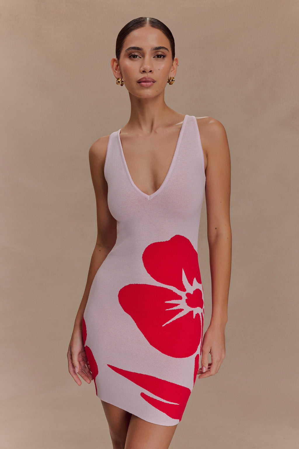 Dorothy Knit Print Mini Dress in Red Deco Fleur Print – Chic&Drifts