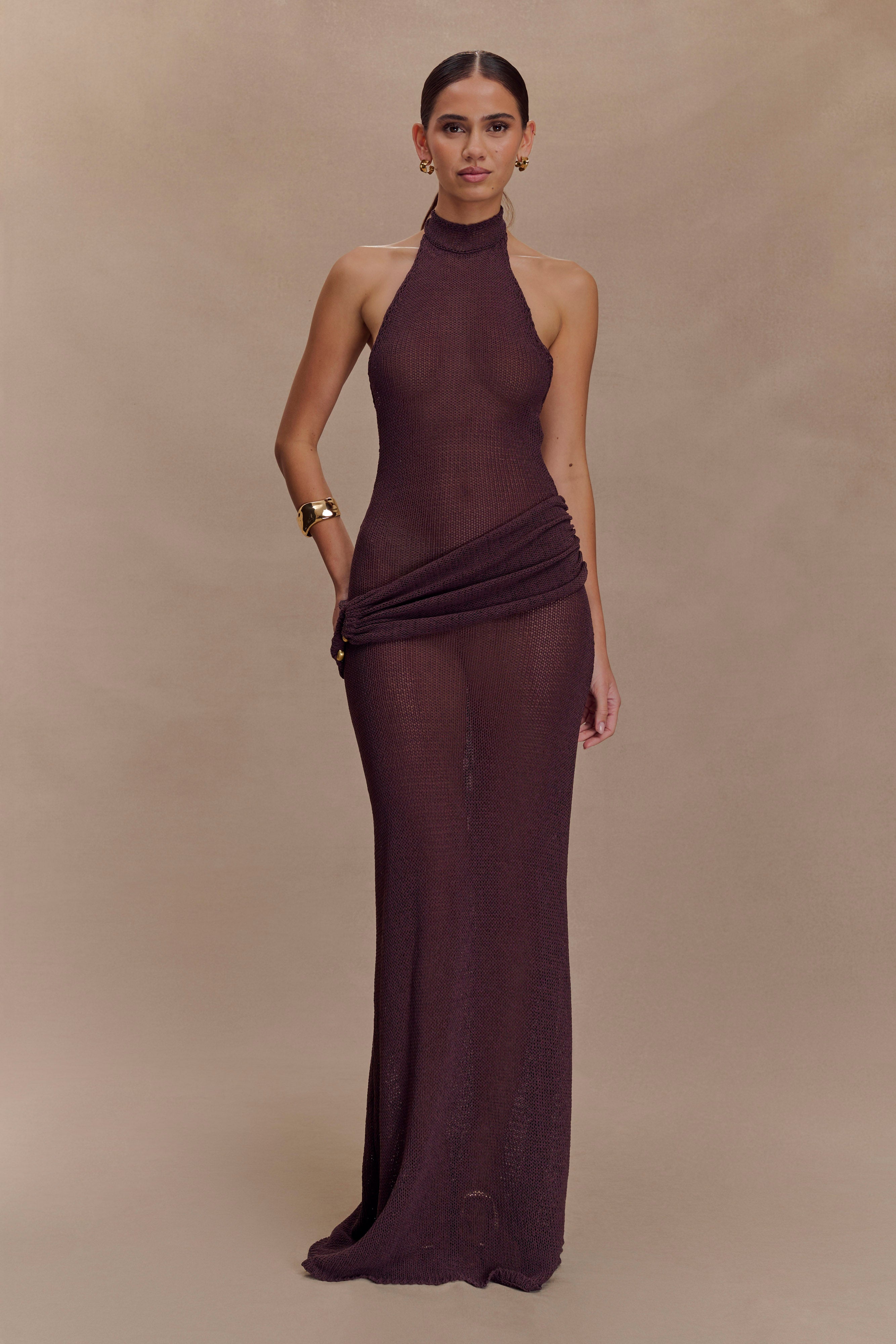 Reece Halter Knit Maxi Dress in Chocolate – Chic&Drifts
