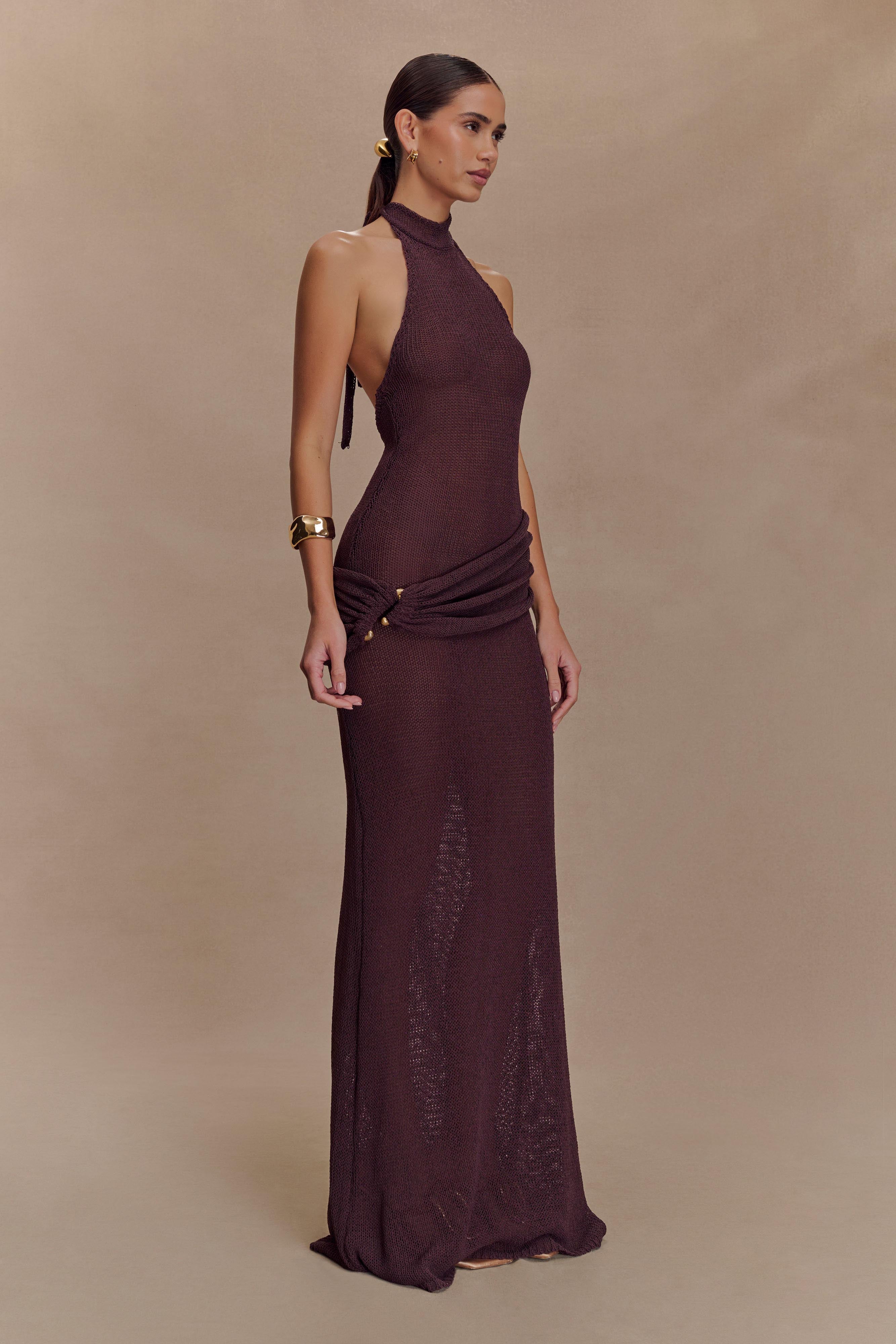 Reece Halter Knit Maxi Dress in Chocolate – Chic&Drifts