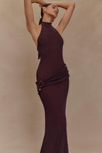 Reece Halter Knit Maxi Dress in Chocolate – Chic&Drifts