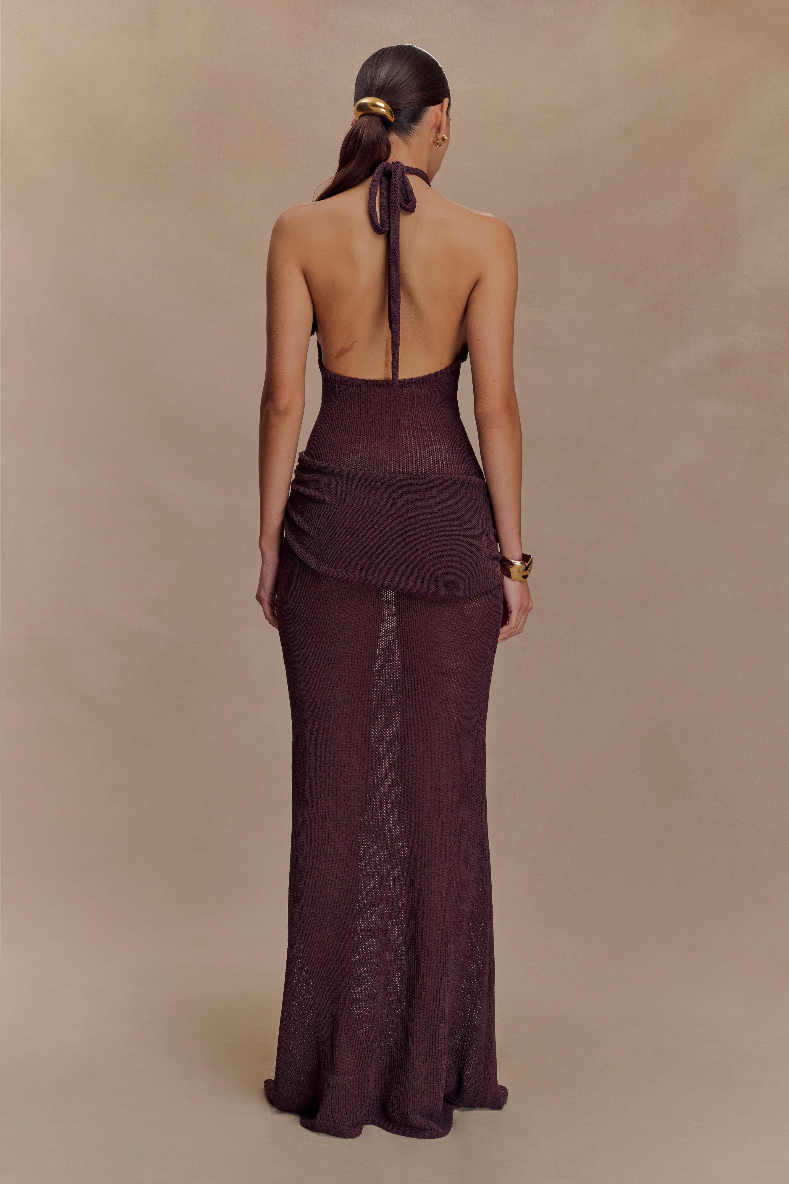 Reece Halter Knit Maxi Dress in Chocolate – Chic&Drifts
