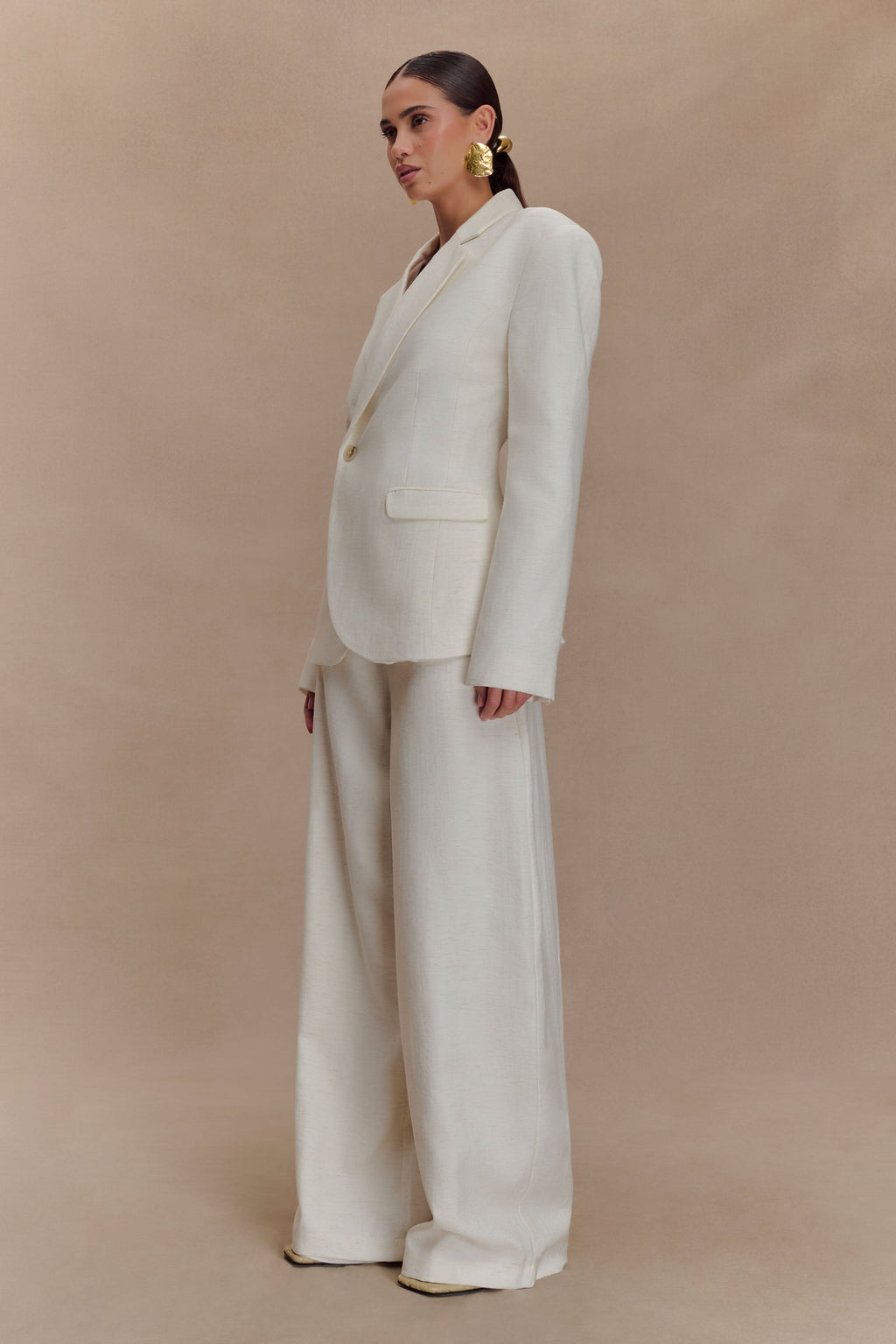 Cyrene Linen Wide Leg Trousers - Oat Marle