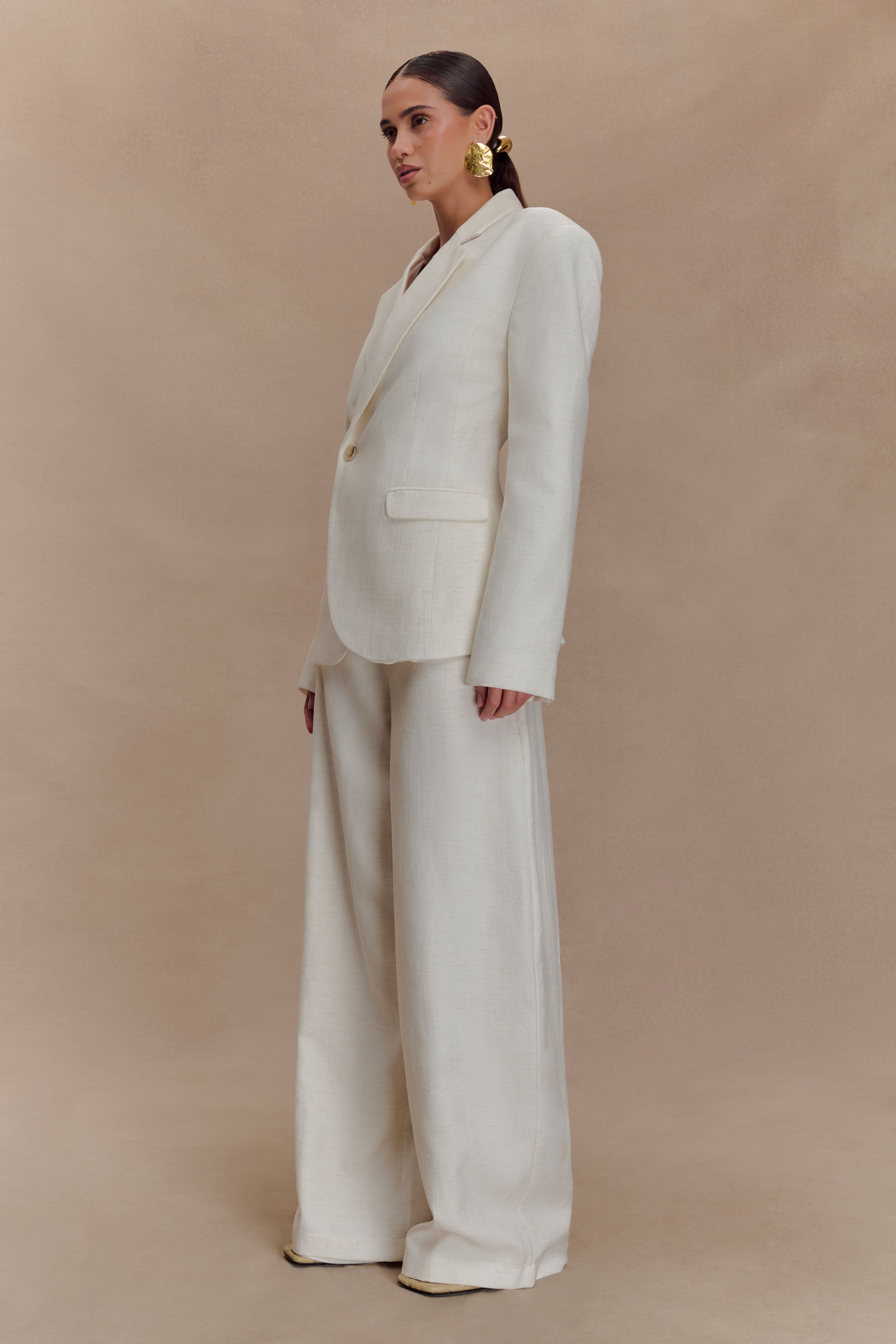 Cyrene Linen Wide Leg Trousers - Oat Marle