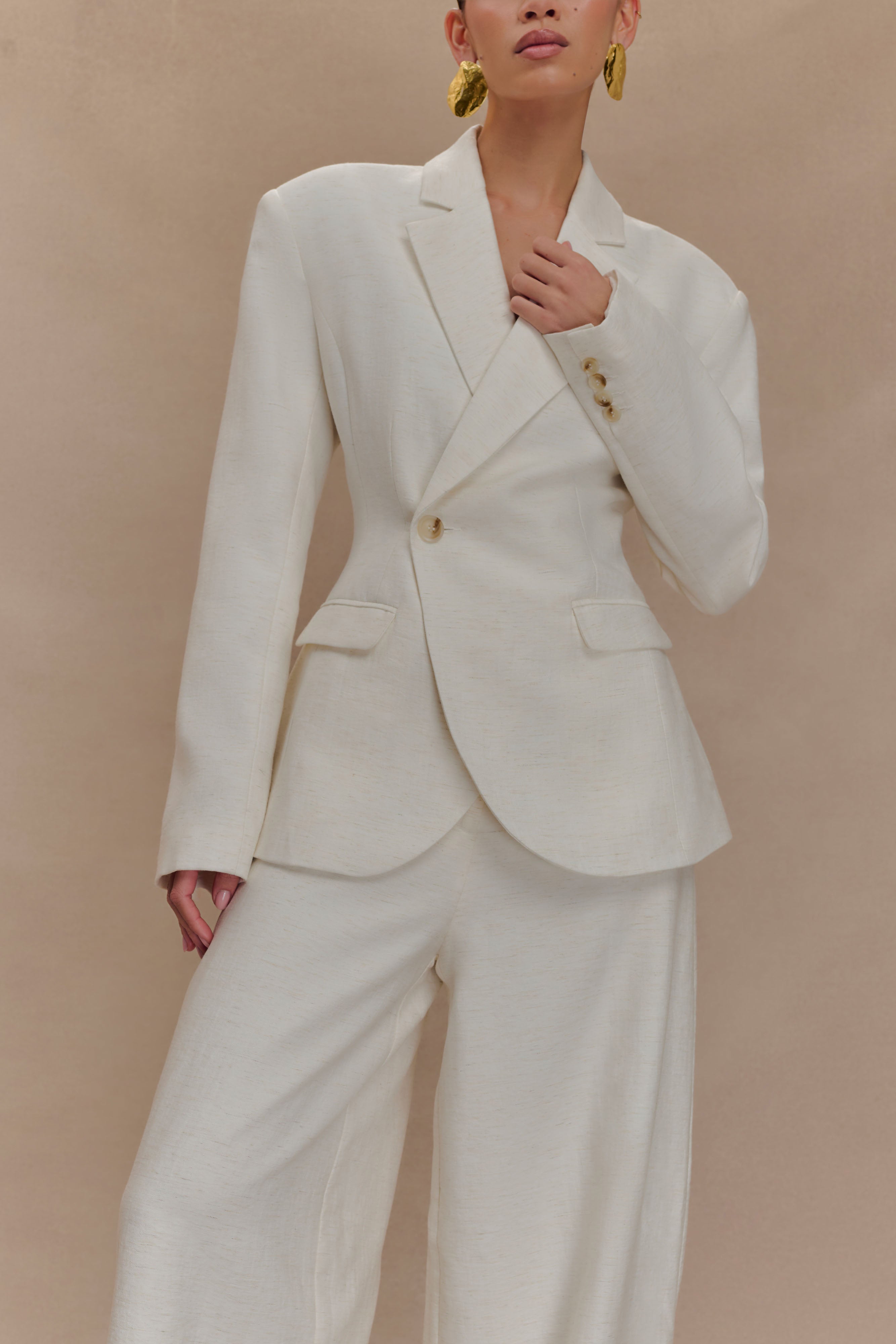 Cyrene Linen Wide Leg Trousers - Oat Marle