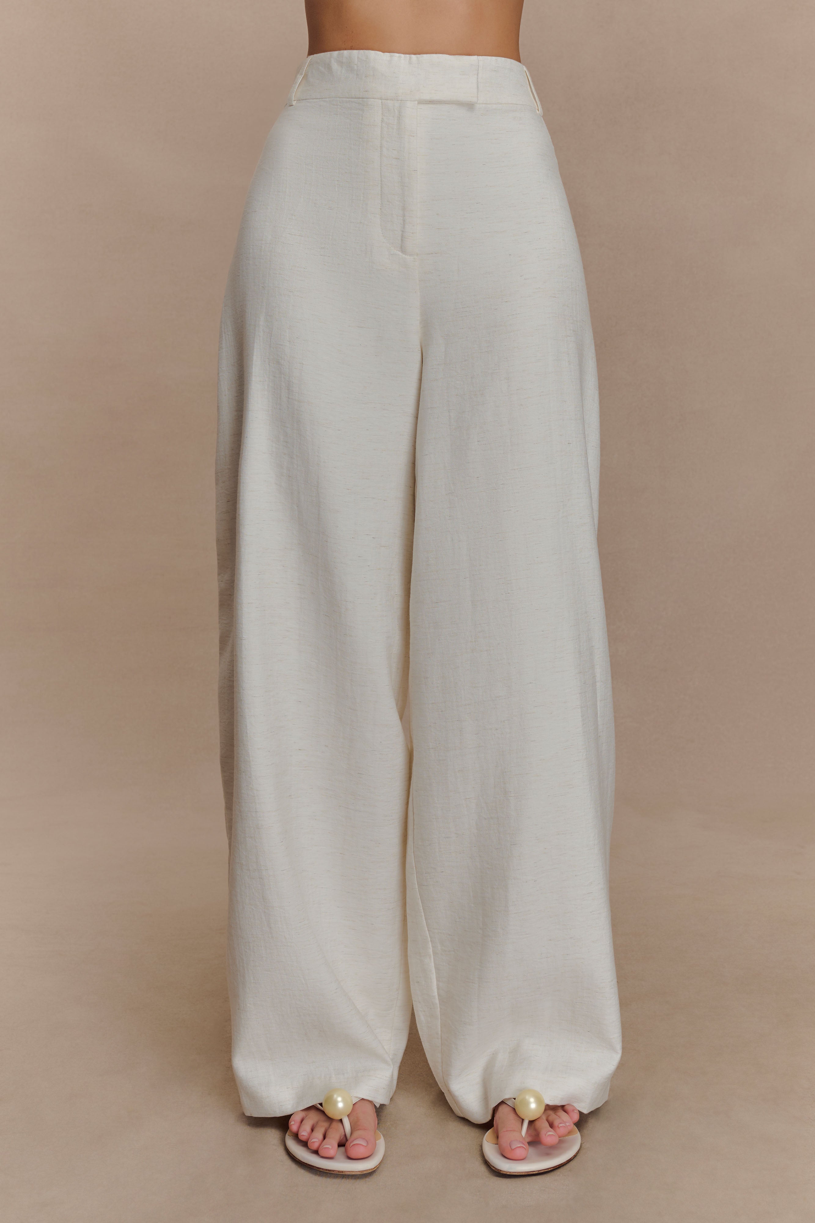 Cyrene Linen Wide Leg Trousers - Oat Marle