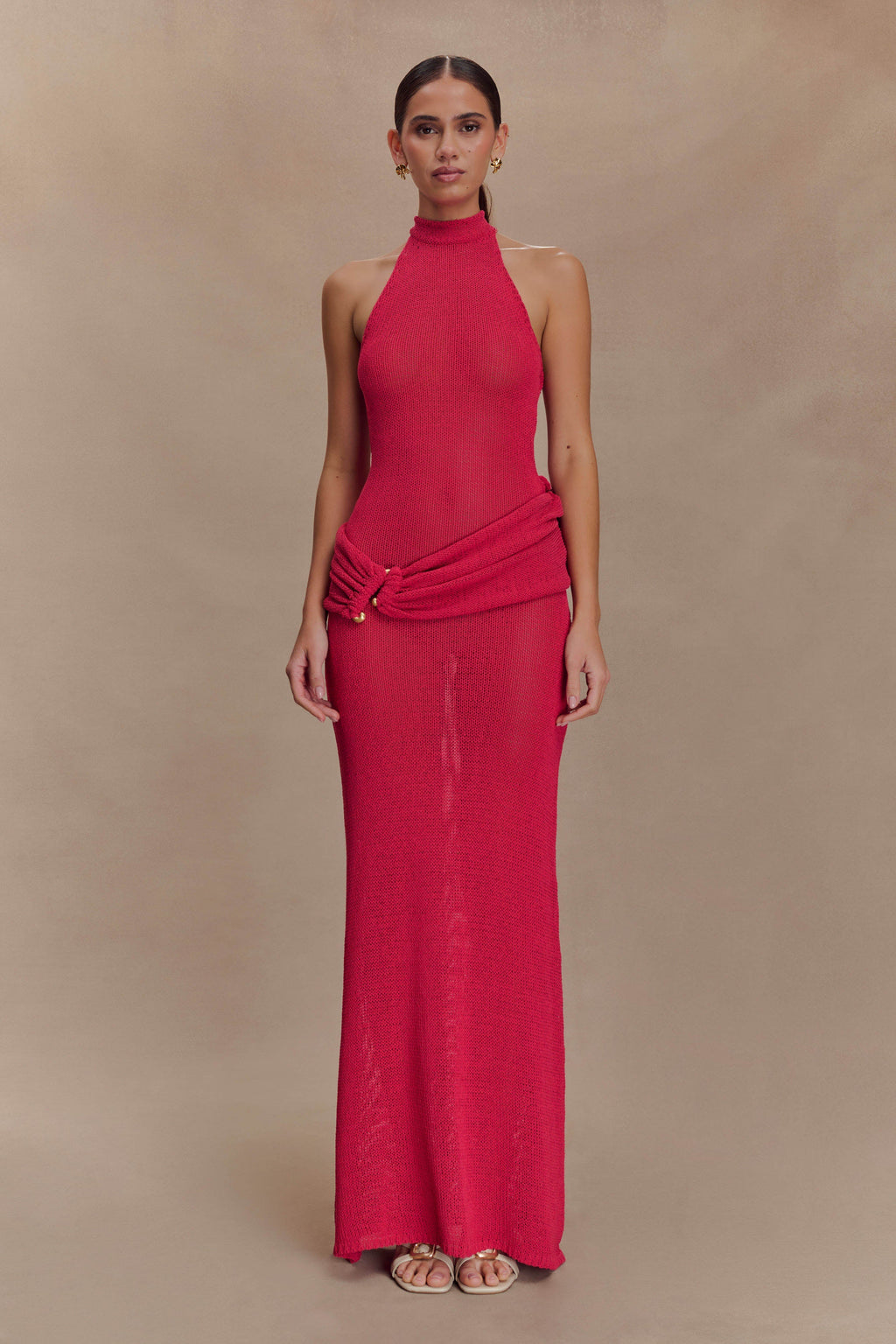Reece Halter Knit Maxi Dress in Dragonfruit – Chic&Drifts