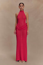 Reece Halter Knit Maxi Dress in Dragonfruit – Chic&Drifts