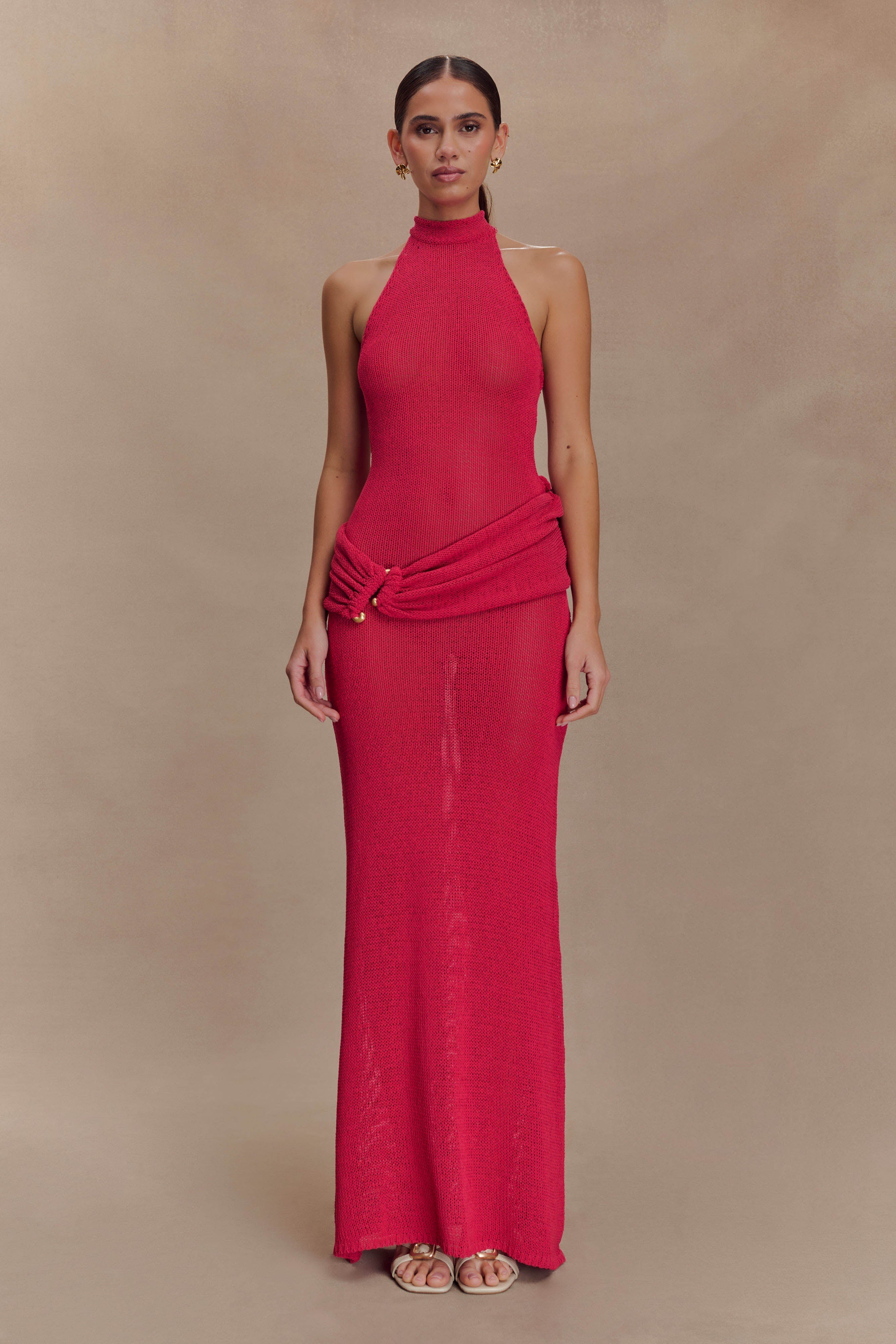 Reece Halter Knit Maxi Dress in Dragonfruit – Chic&Drifts