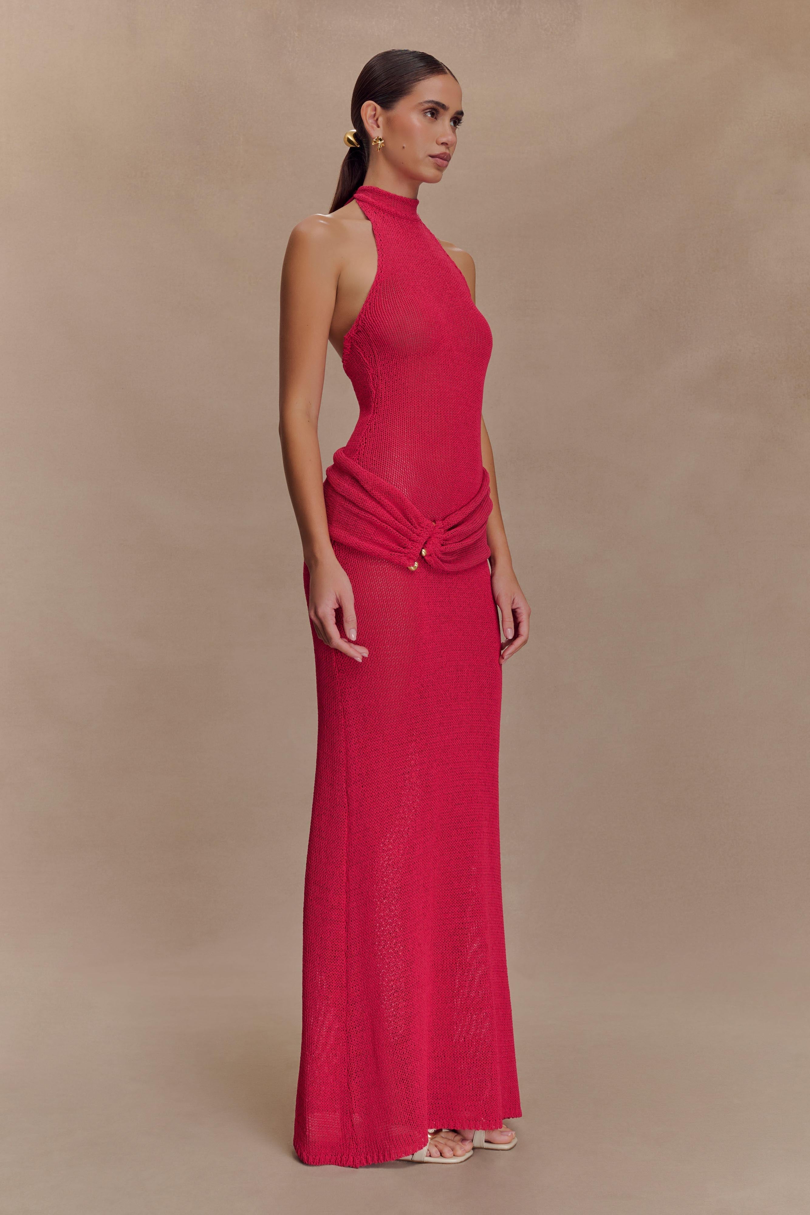 Reece Halter Knit Maxi Dress in Dragonfruit – Chic&Drifts