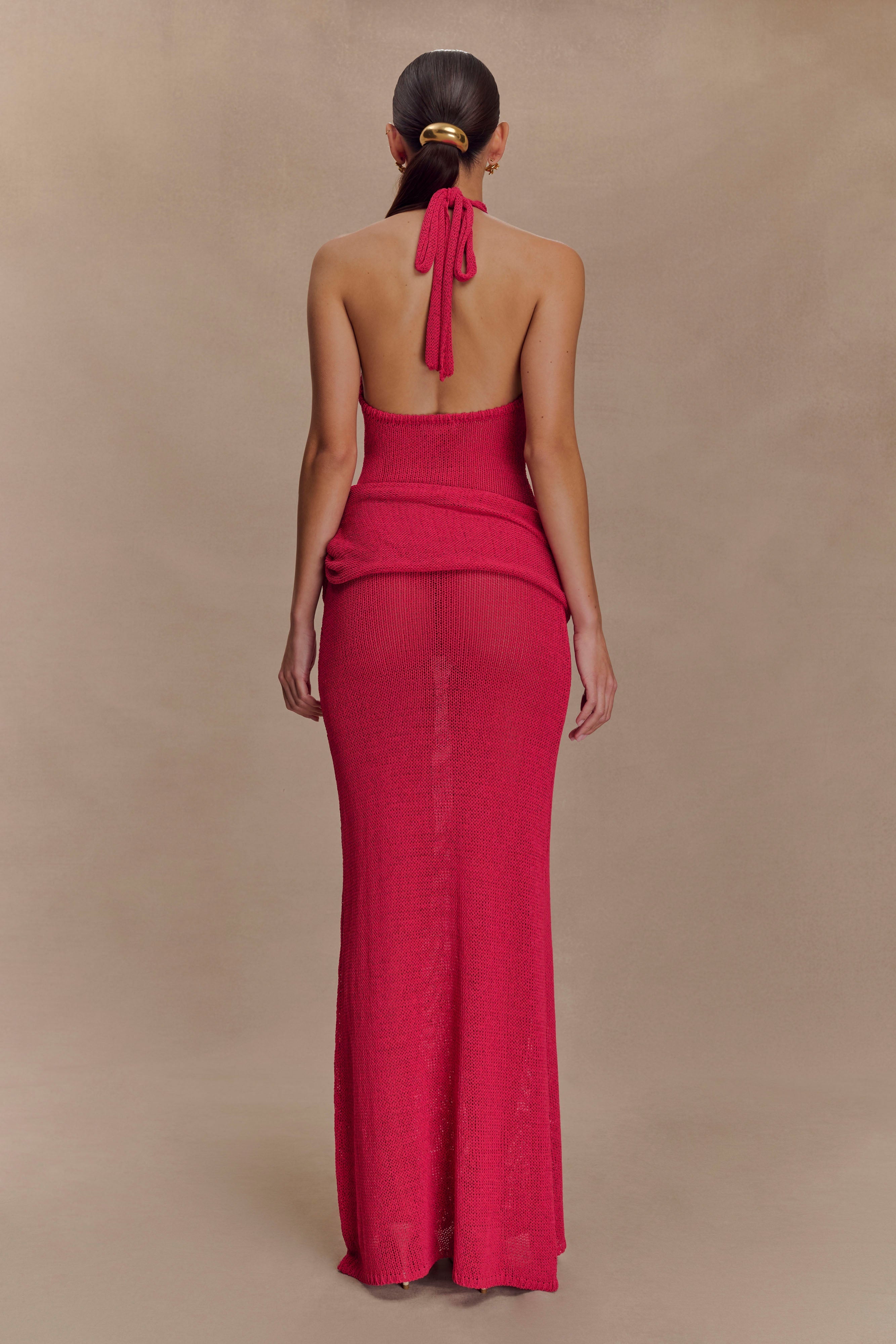 Reece Halter Knit Maxi Dress in Dragonfruit – Chic&Drifts
