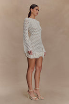 Aileen Ruffle Crochet Mini Dress in Ivory – Chic&Drifts