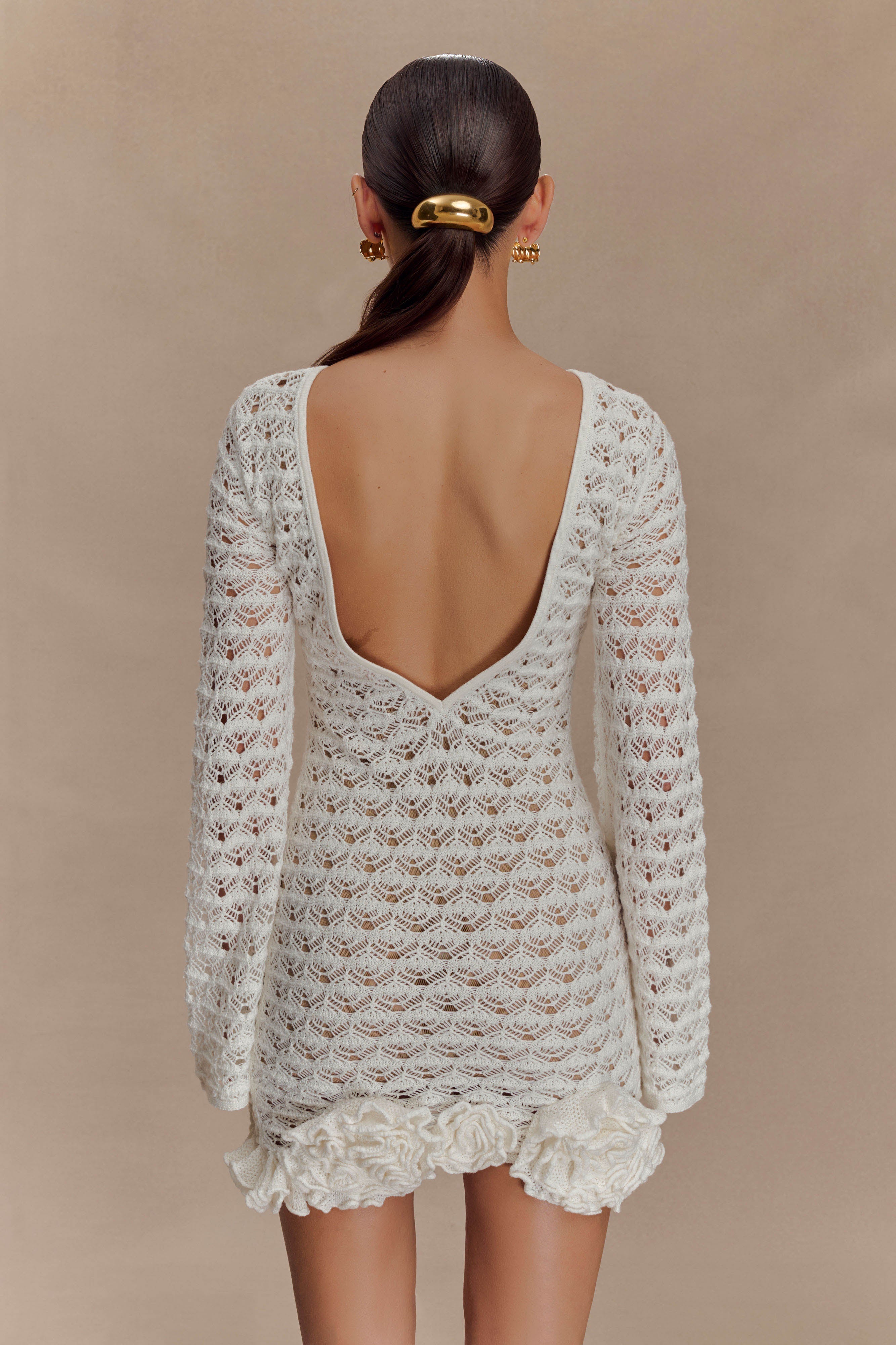 Aileen Ruffle Crochet Mini Dress in Ivory – Chic&Drifts