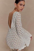 Aileen Ruffle Crochet Mini Dress in Ivory – Chic&Drifts