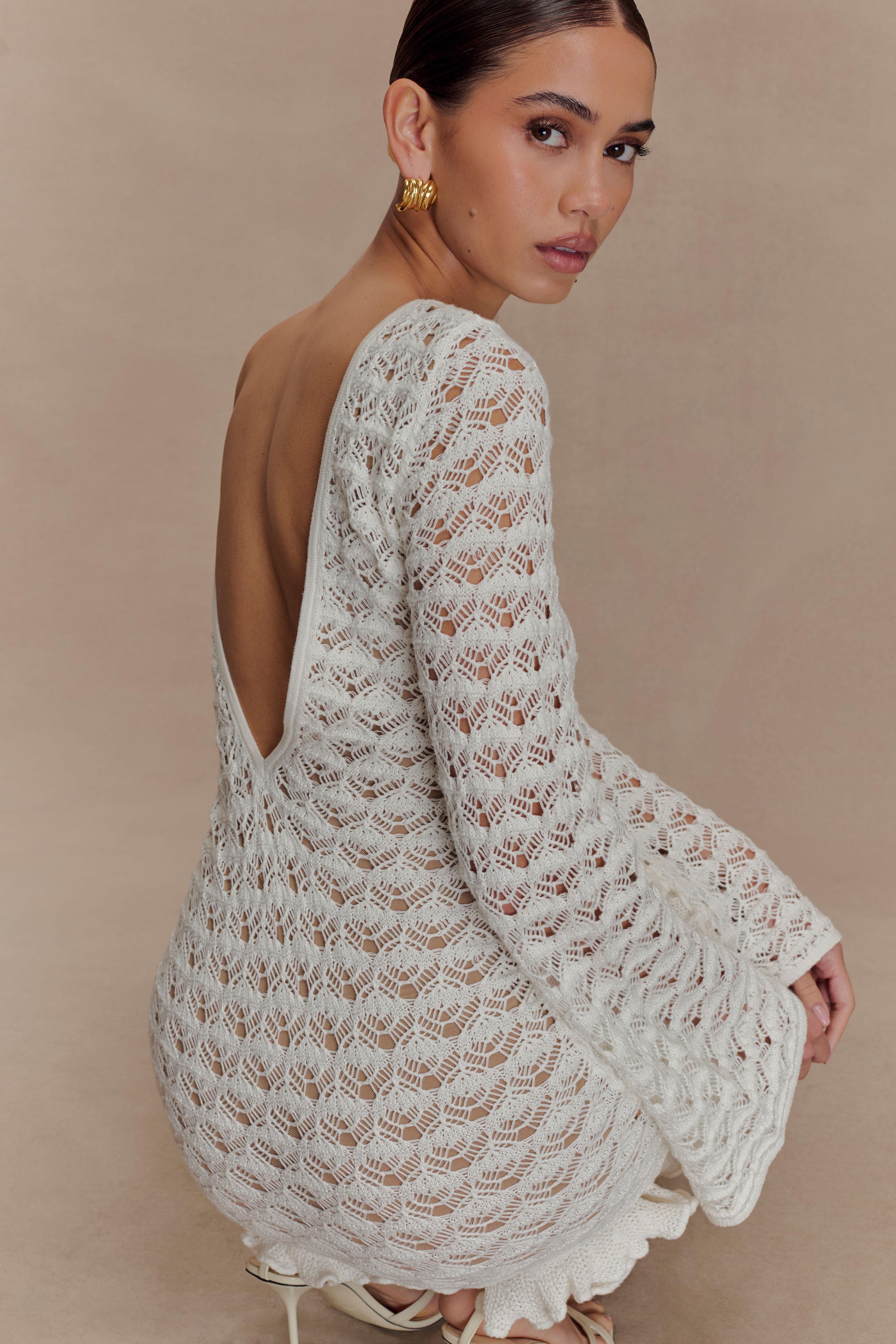 Aileen Ruffle Crochet Mini Dress in Ivory – Chic&Drifts