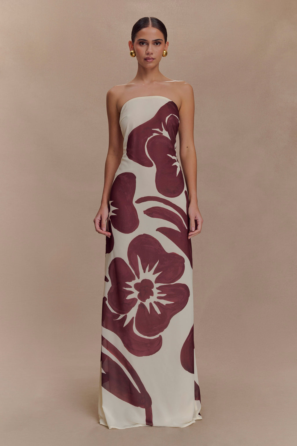 Amaya Strapless Chiffon Maxi Dress in Blue Polka Dot – Chic&Drifts
