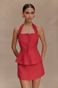 Kallie Linen Peplum Halter Top - Burnt Rose