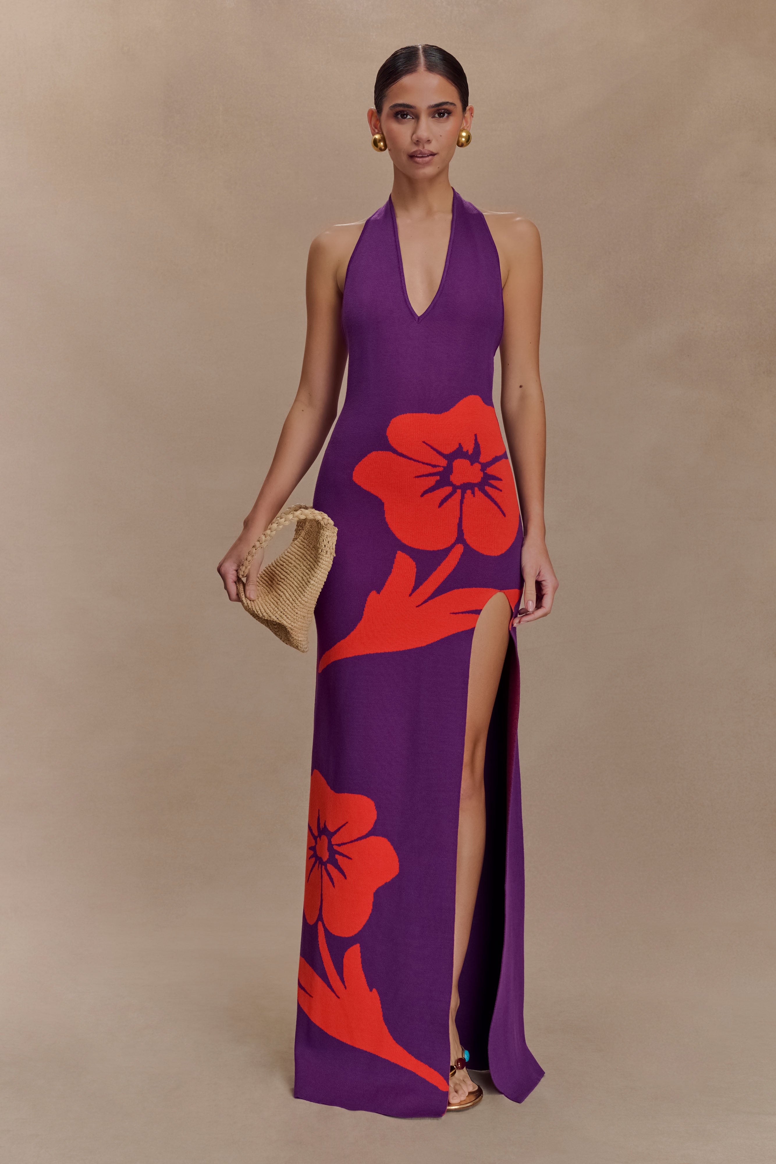 Stacy Knit Halter Maxi Dress in Purple/Red – Chic&Drifts