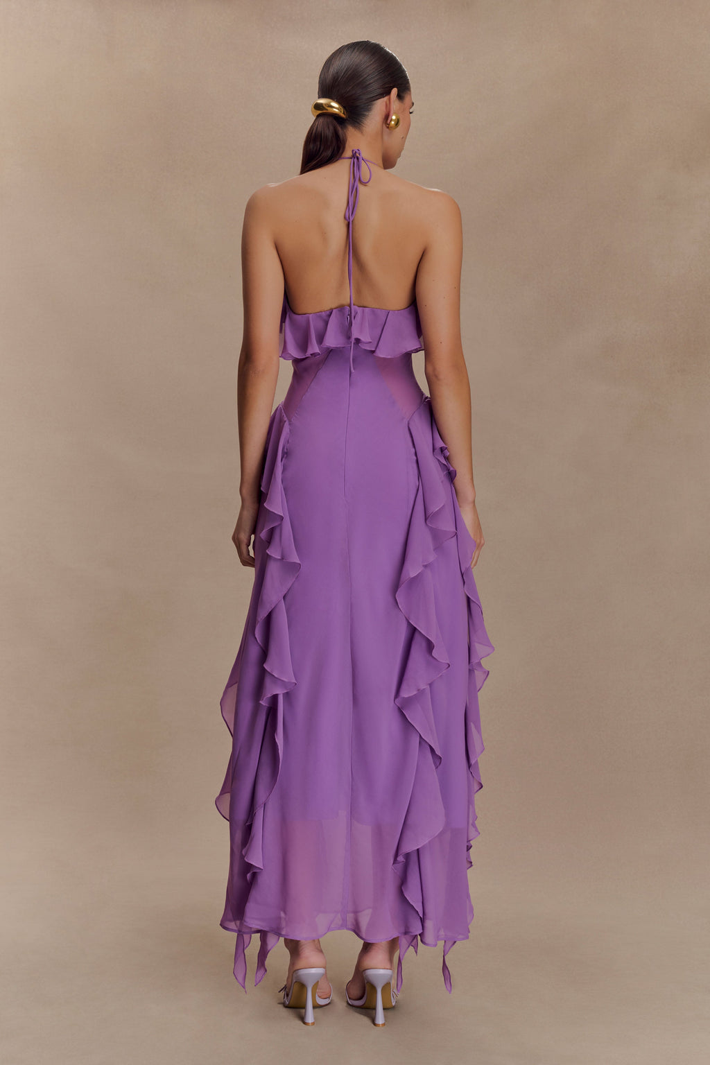 Aleyna Chiffon Ruffle Midi Dress in Purple – Chic&Drifts