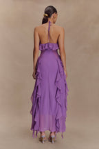 Aleyna Chiffon Ruffle Midi Dress in Purple – Chic&Drifts